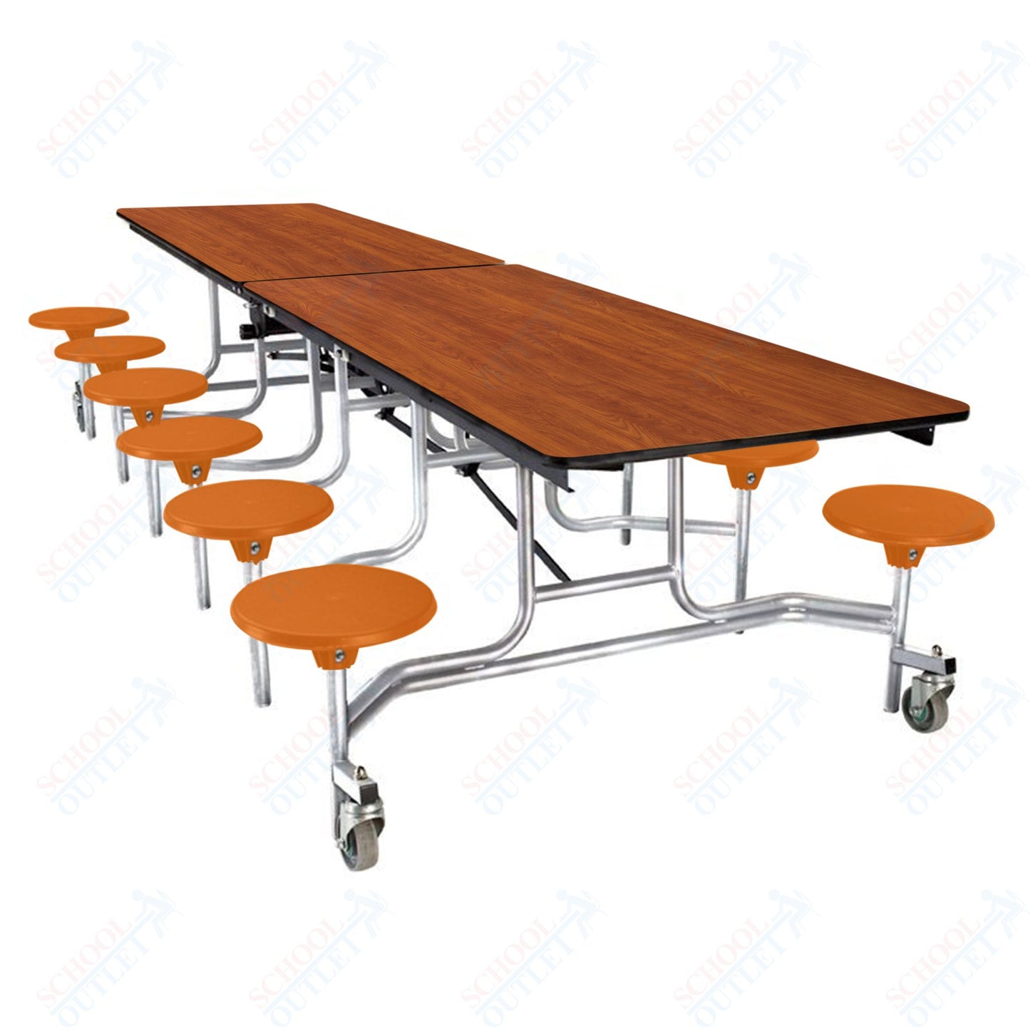 NPS Mobile Cafeteria Table - 30" W x 10' L - 12 Stools - Plywood Core - Protect Edge - Black Powdercoated Frame