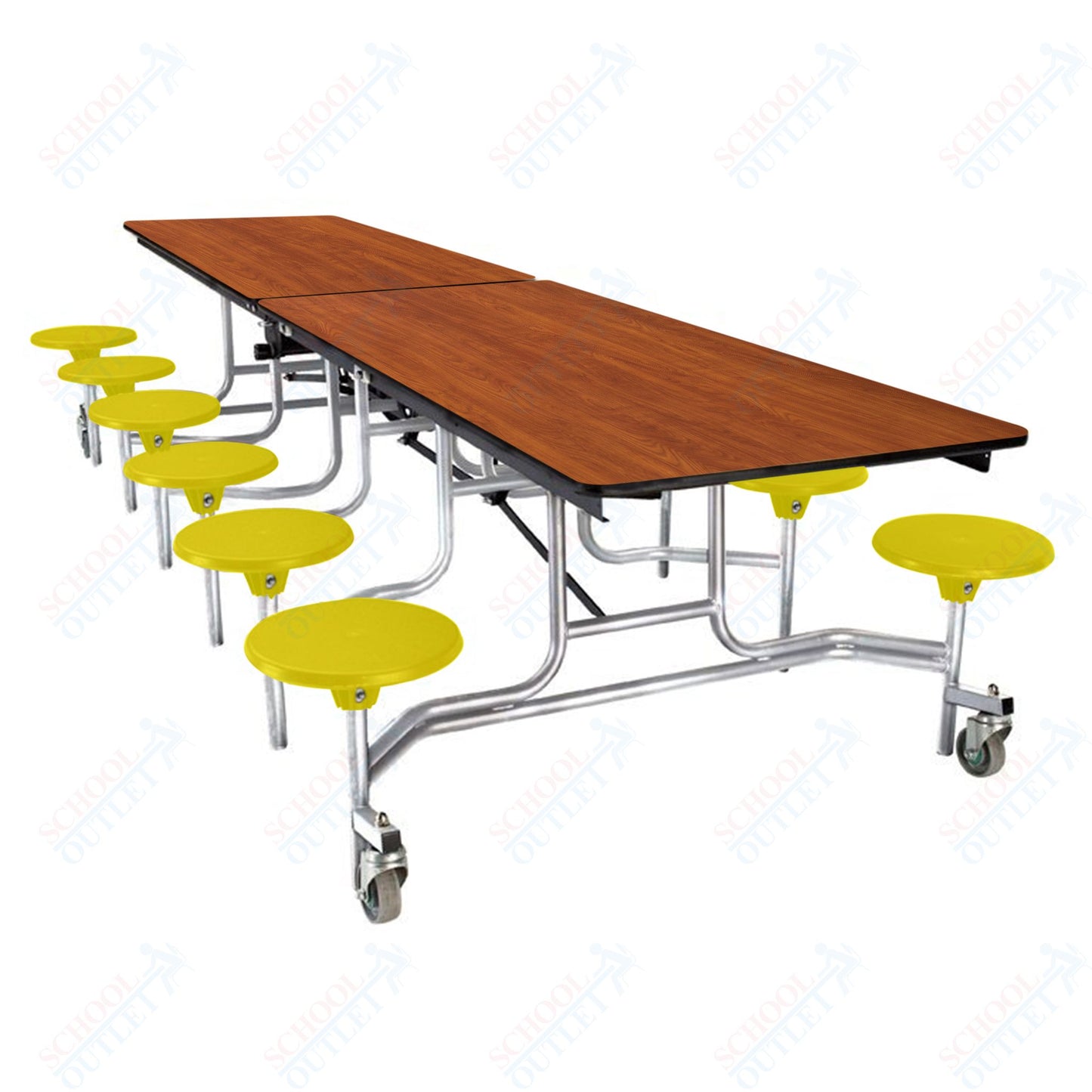 NPS Mobile Cafeteria Table - 30" W x 10' L - 12 Stools - Plywood Core - Protect Edge - Black Powdercoated Frame