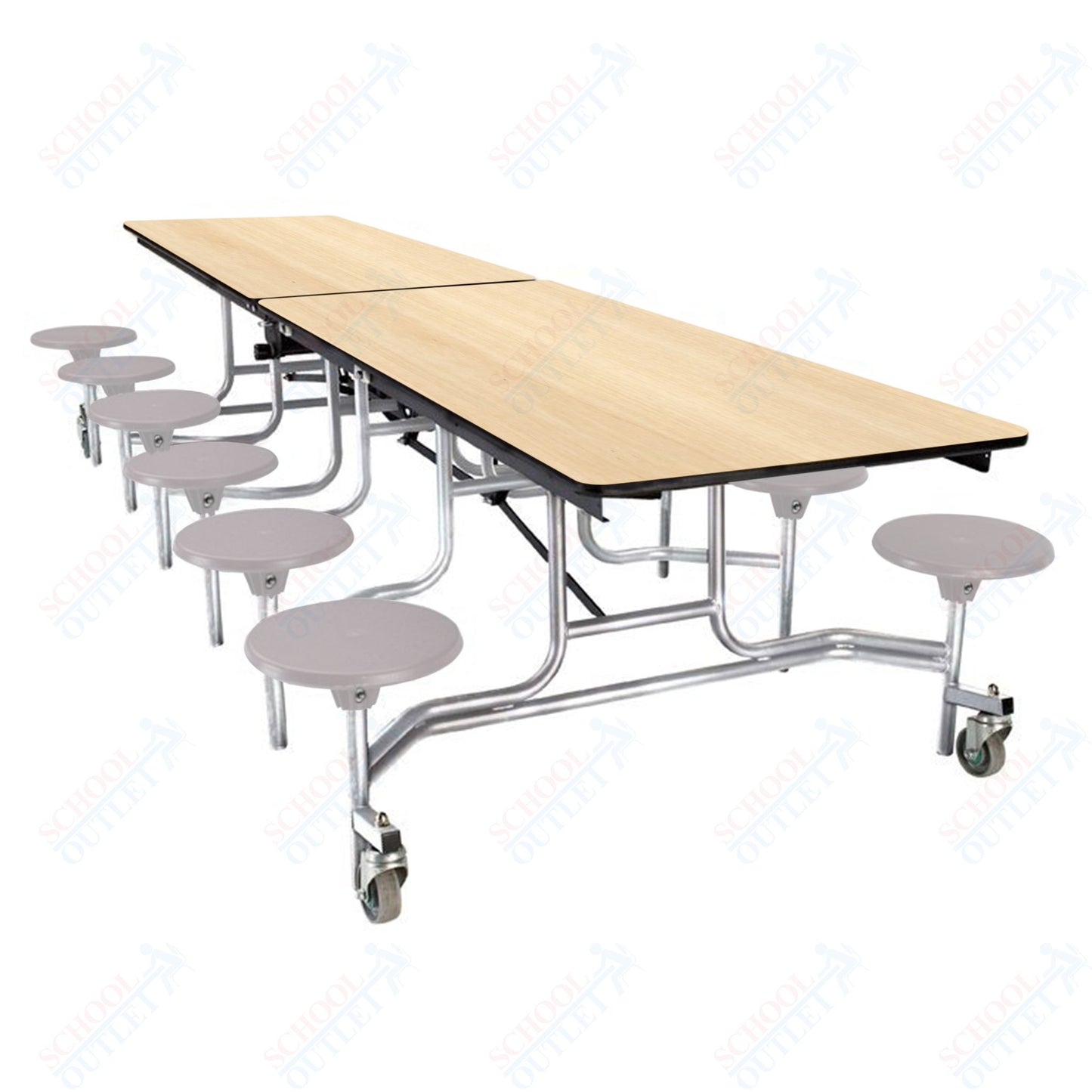 NPS Mobile Cafeteria Table - 30" W x 10' L - 12 Stools - Plywood Core - Protect Edge - Black Powdercoated Frame