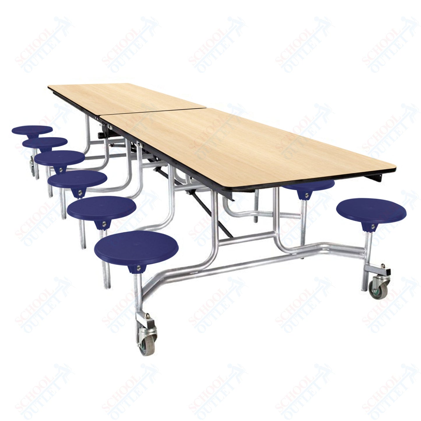 NPS Mobile Cafeteria Table - 30" W x 10' L - 12 Stools - Plywood Core - Protect Edge - Black Powdercoated Frame