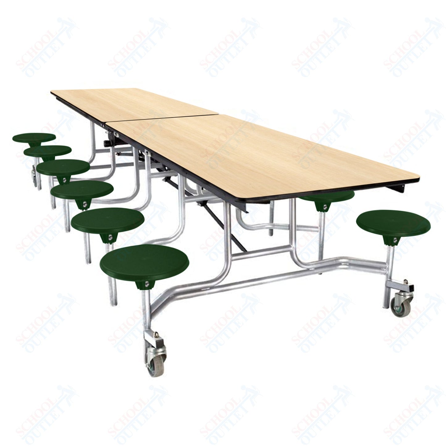 NPS Mobile Cafeteria Table - 30" W x 10' L - 12 Stools - Plywood Core - Protect Edge - Black Powdercoated Frame