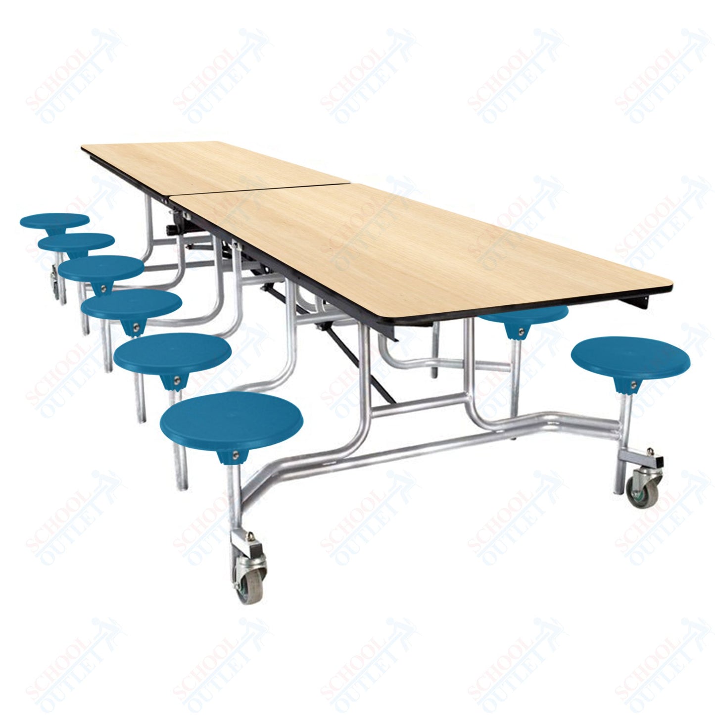 NPS Mobile Cafeteria Table - 30" W x 10' L - 12 Stools - Plywood Core - Protect Edge - Black Powdercoated Frame