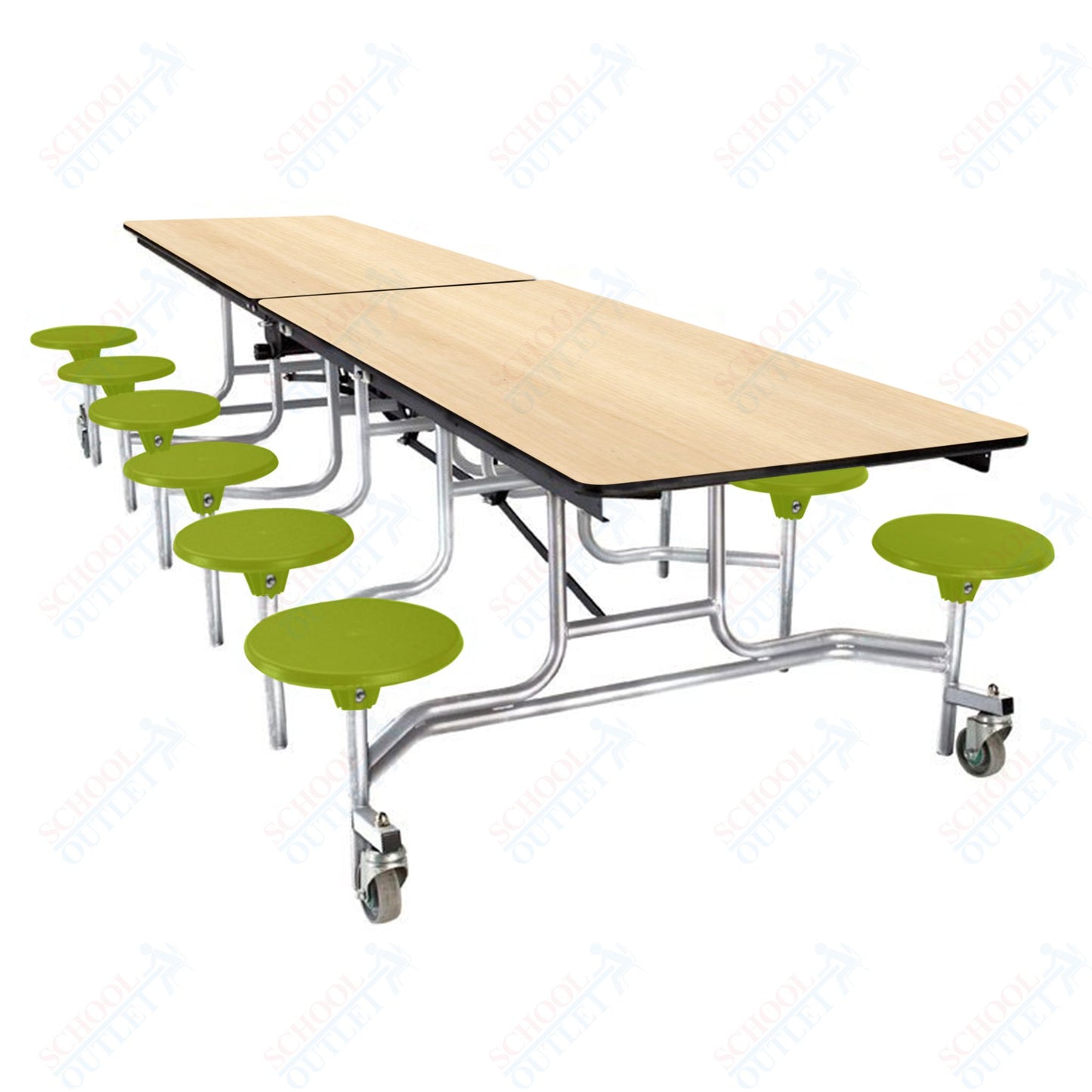 NPS Mobile Cafeteria Table - 30" W x 10' L - 12 Stools - Plywood Core - Protect Edge - Black Powdercoated Frame