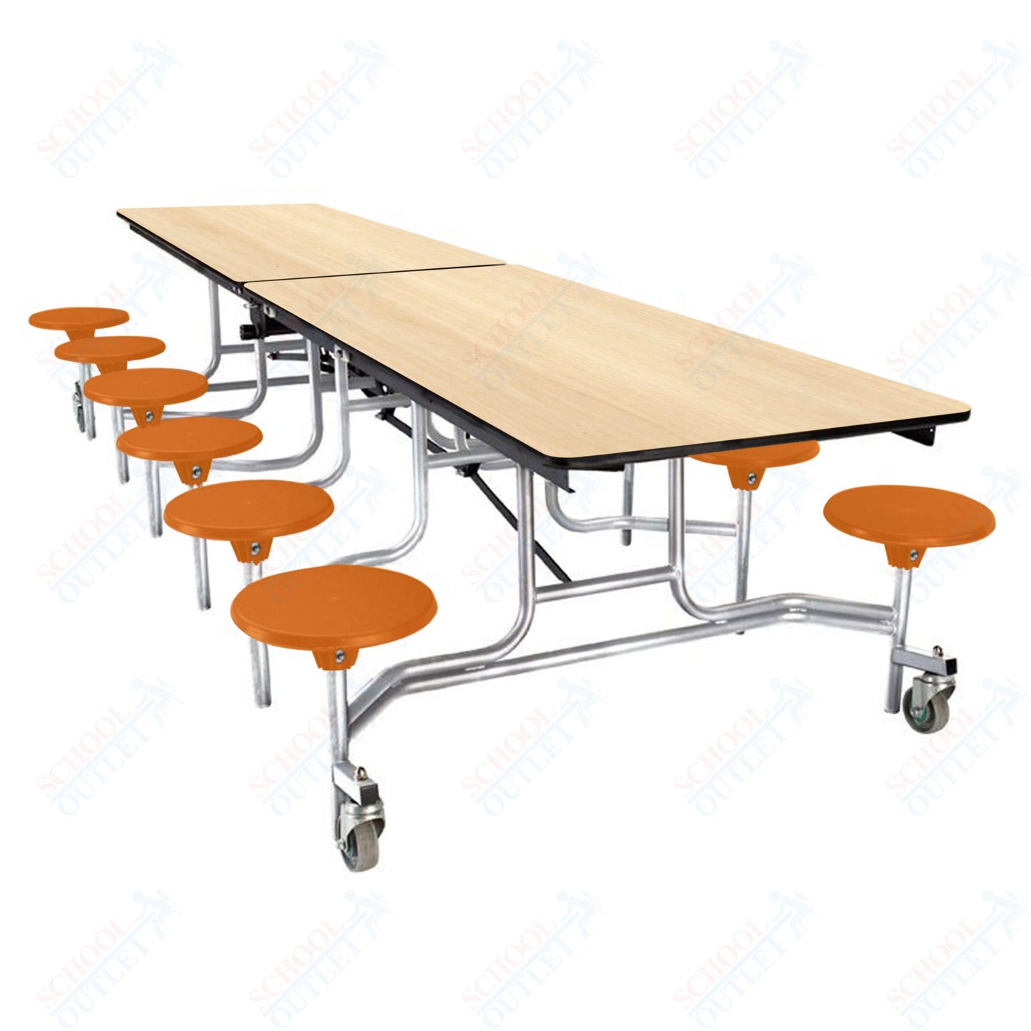 NPS Mobile Cafeteria Table - 30" W x 10' L - 12 Stools - Plywood Core - Protect Edge - Black Powdercoated Frame