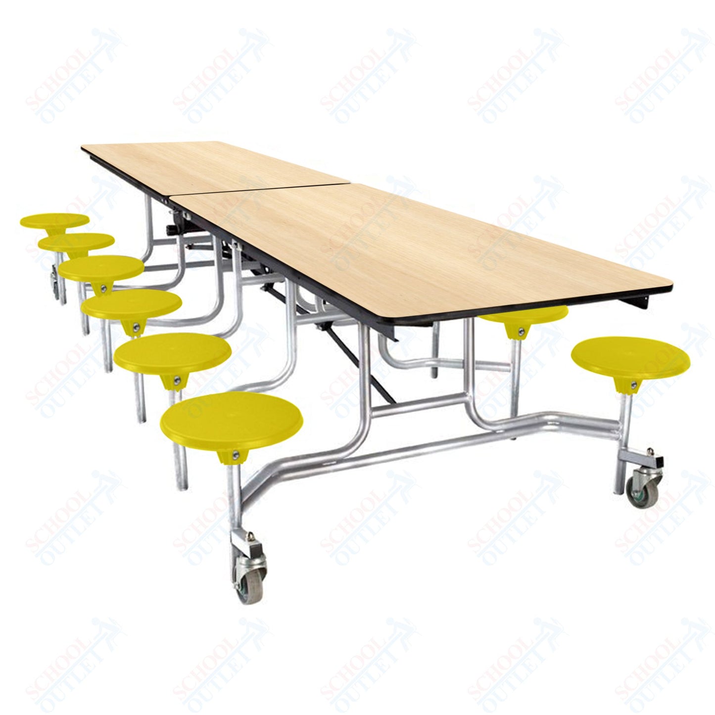 NPS Mobile Cafeteria Table - 30" W x 10' L - 12 Stools - Plywood Core - Protect Edge - Black Powdercoated Frame