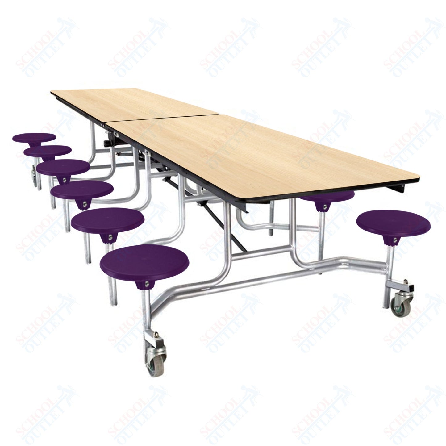 NPS Mobile Cafeteria Table - 30" W x 10' L - 12 Stools - Plywood Core - Protect Edge - Black Powdercoated Frame