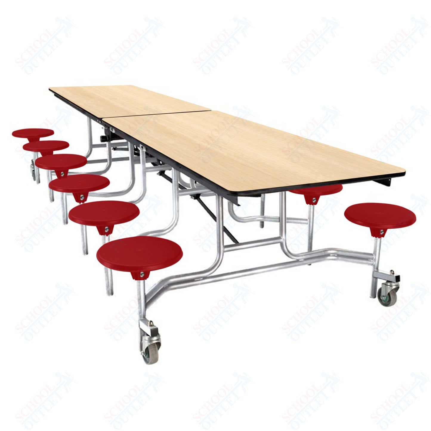 NPS Mobile Cafeteria Table - 30" W x 10' L - 12 Stools - Plywood Core - Protect Edge - Black Powdercoated Frame