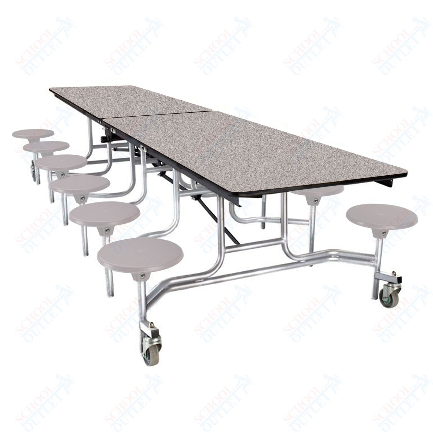 NPS Mobile Cafeteria Table - 30" W x 10' L - 12 Stools - Plywood Core - Protect Edge - Black Powdercoated Frame