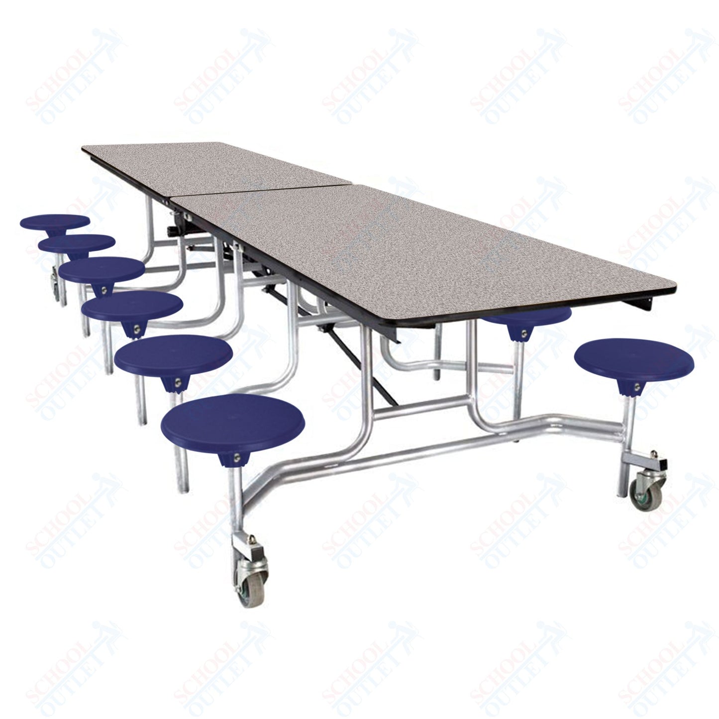 NPS Mobile Cafeteria Table - 30" W x 10' L - 12 Stools - Plywood Core - Protect Edge - Black Powdercoated Frame