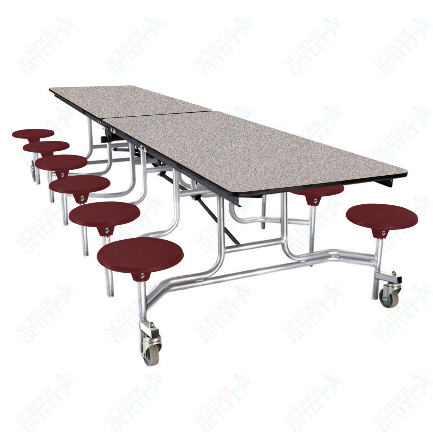 NPS Mobile Cafeteria Table - 30" W x 10' L - 12 Stools - Plywood Core - Protect Edge - Black Powdercoated Frame