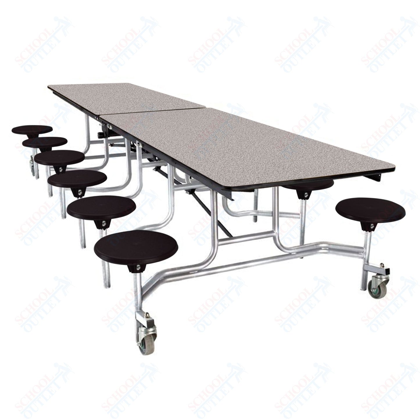 NPS Mobile Cafeteria Table - 30" W x 10' L - 12 Stools - Plywood Core - Protect Edge - Black Powdercoated Frame