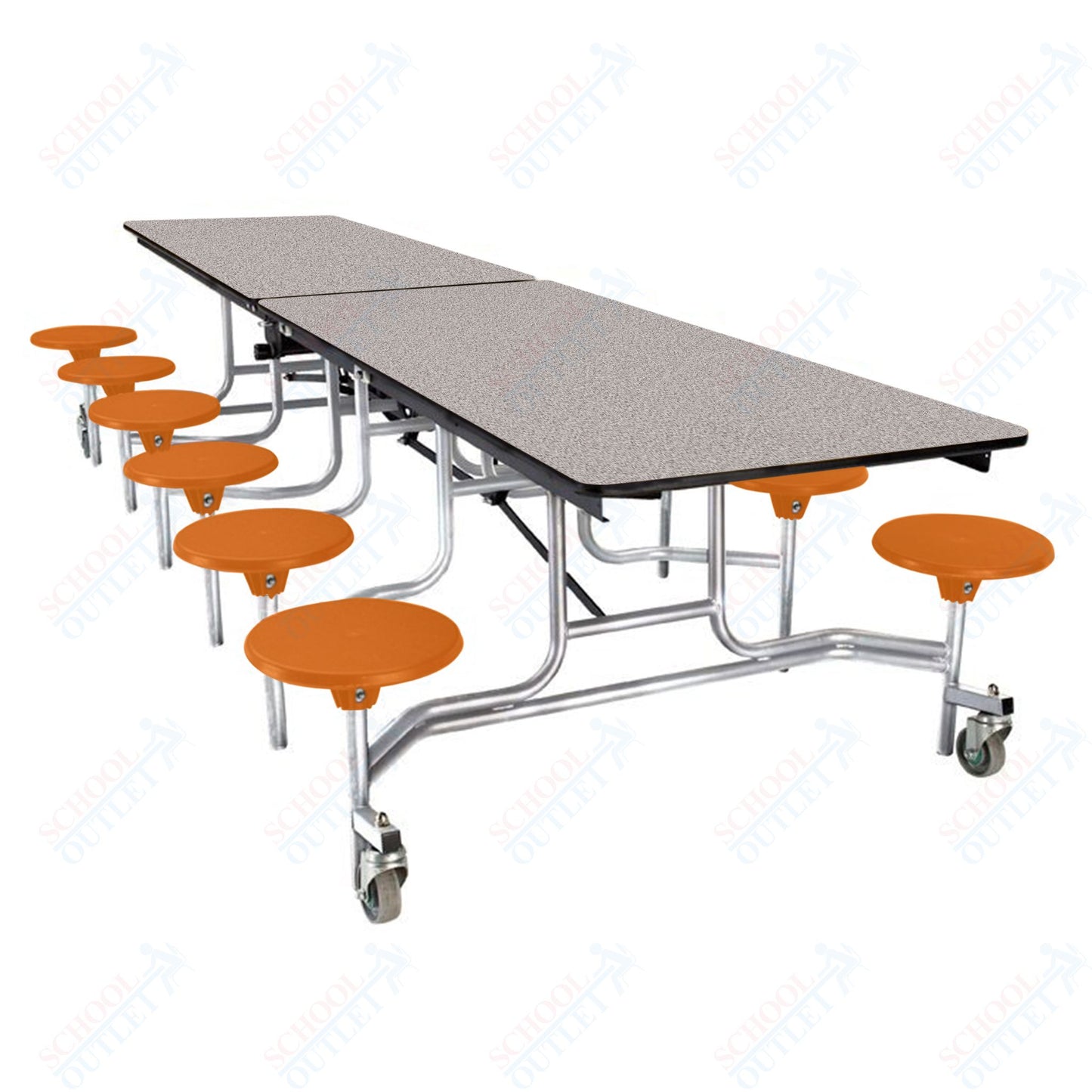 NPS Mobile Cafeteria Table - 30" W x 10' L - 12 Stools - Plywood Core - Protect Edge - Black Powdercoated Frame