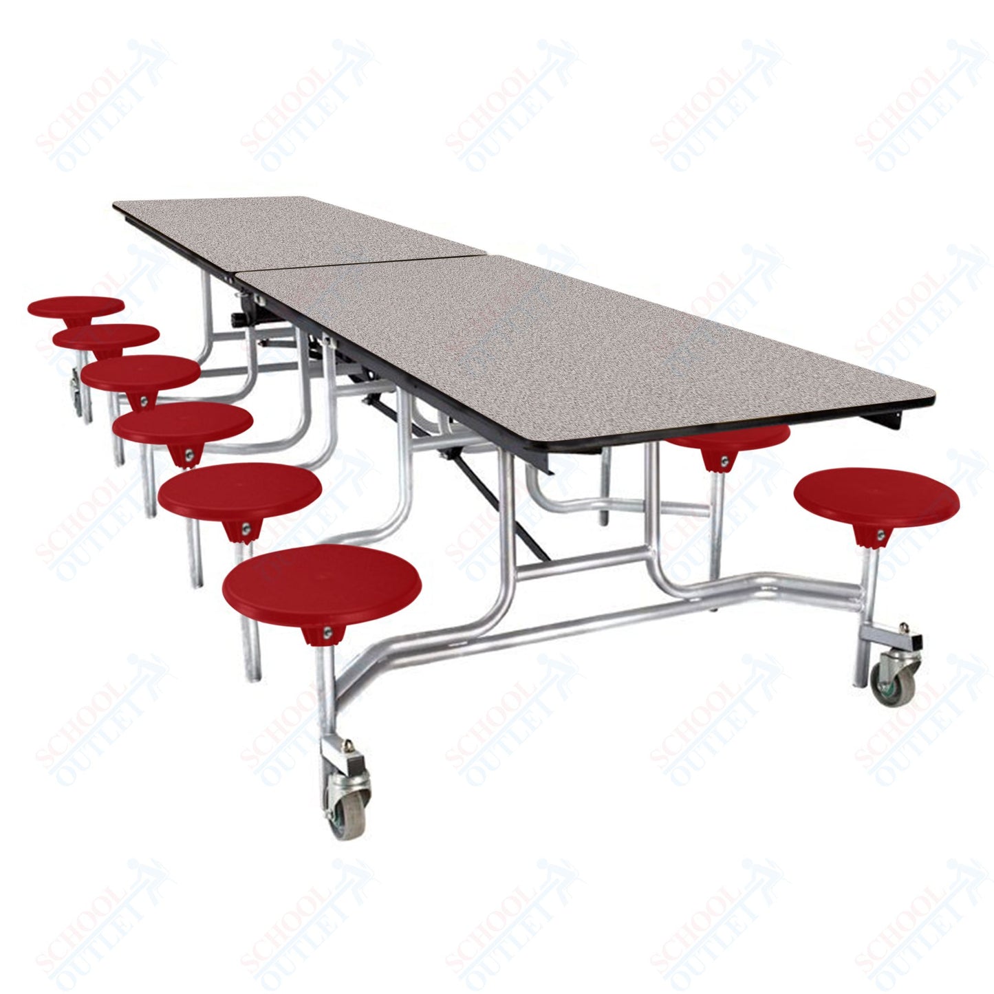 NPS Mobile Cafeteria Table - 30" W x 10' L - 12 Stools - Plywood Core - Protect Edge - Black Powdercoated Frame