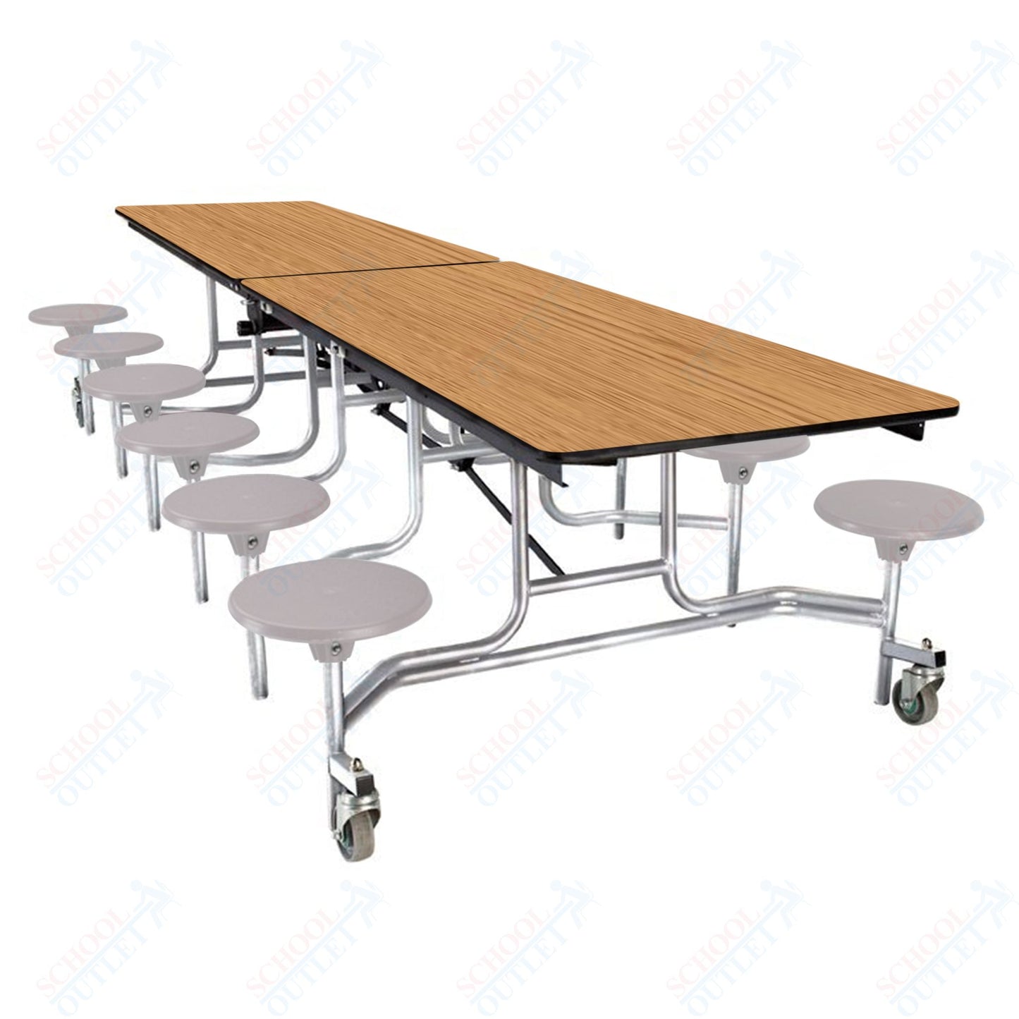 NPS Mobile Cafeteria Table - 30" W x 10' L - 12 Stools - Plywood Core - Protect Edge - Black Powdercoated Frame