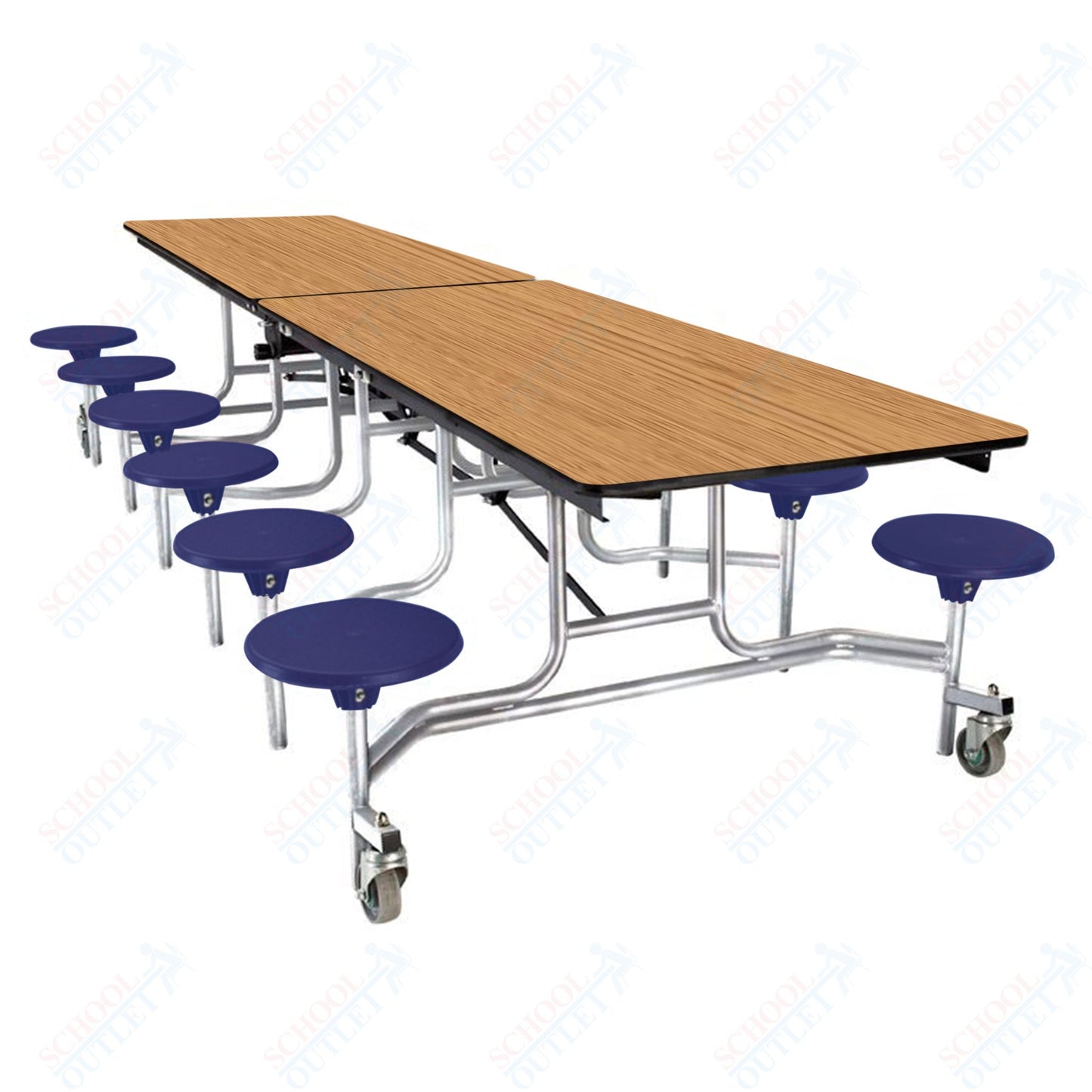 NPS Mobile Cafeteria Table - 30" W x 10' L - 12 Stools - Plywood Core - Protect Edge - Black Powdercoated Frame