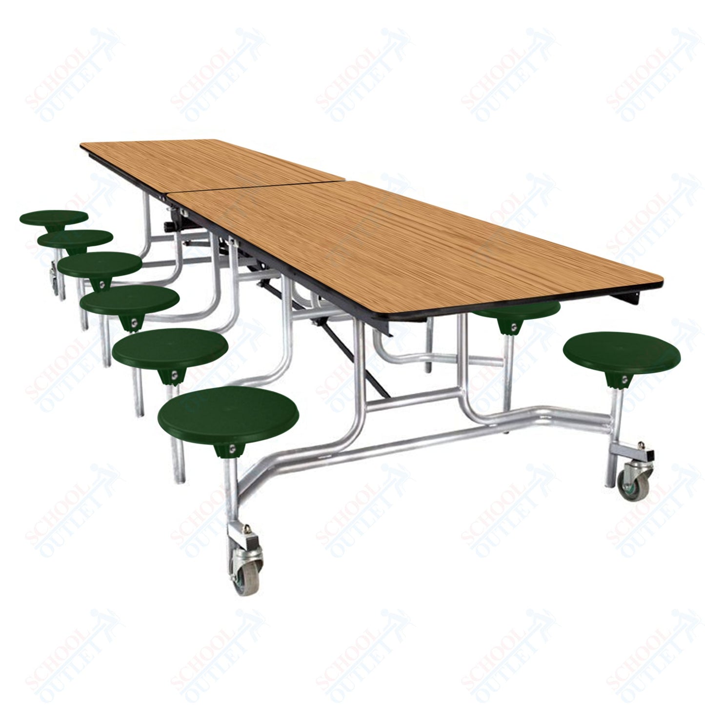 NPS Mobile Cafeteria Table - 30" W x 10' L - 12 Stools - Plywood Core - Protect Edge - Black Powdercoated Frame