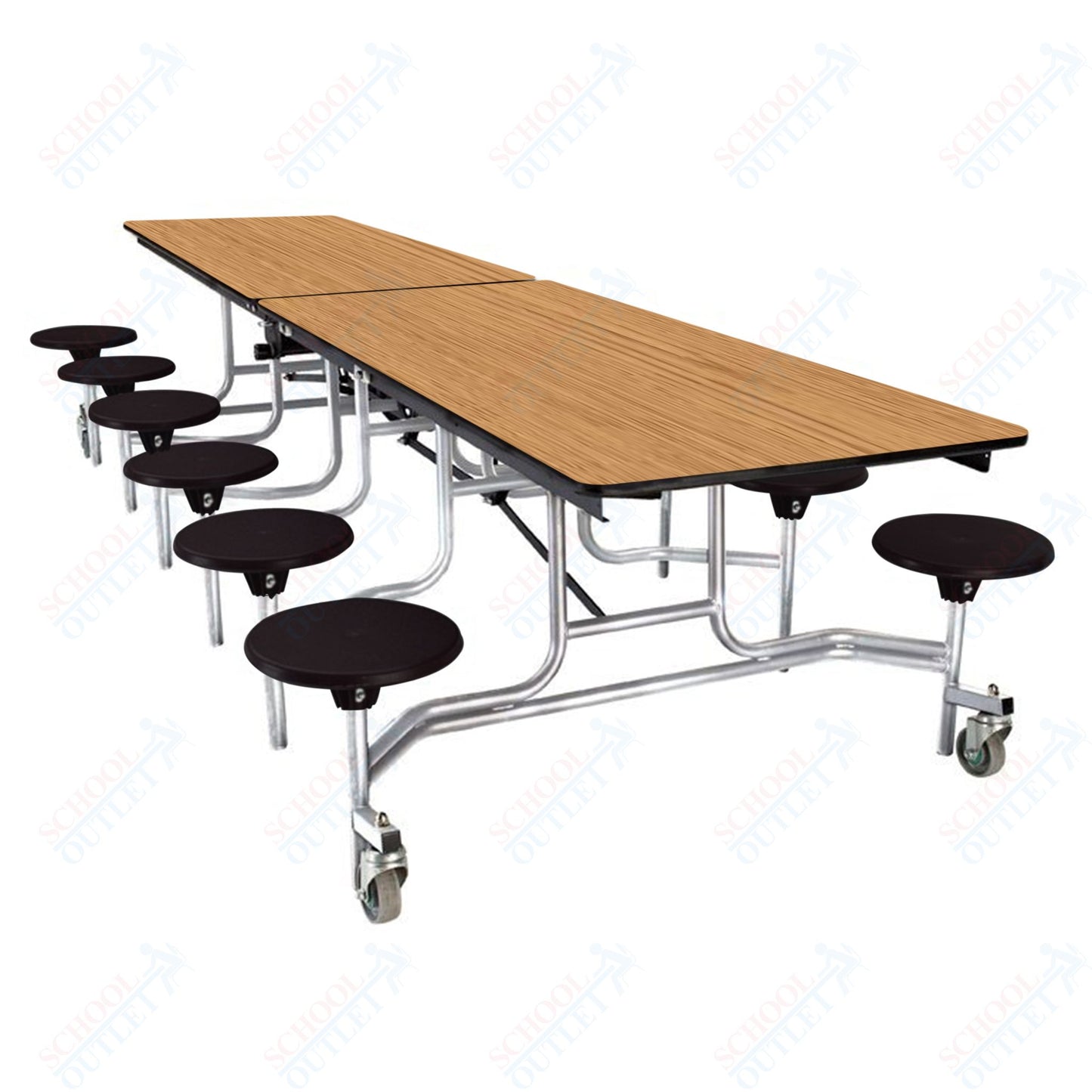 NPS Mobile Cafeteria Table - 30" W x 10' L - 12 Stools - Plywood Core - Protect Edge - Black Powdercoated Frame