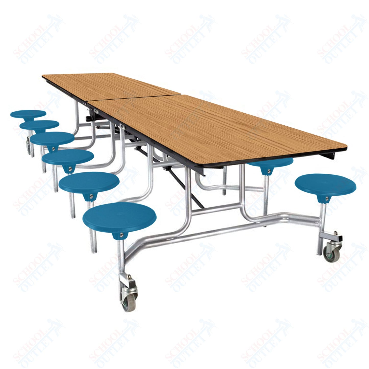 NPS Mobile Cafeteria Table - 30" W x 10' L - 12 Stools - Plywood Core - Protect Edge - Black Powdercoated Frame