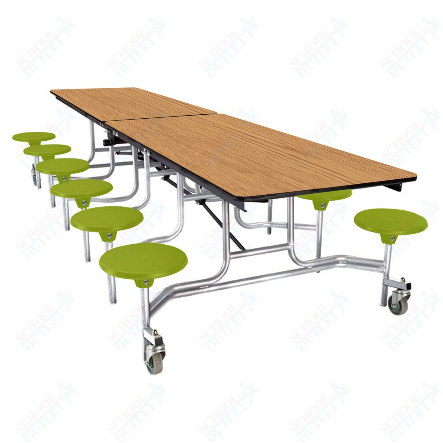 NPS Mobile Cafeteria Table - 30" W x 10' L - 12 Stools - Plywood Core - Protect Edge - Black Powdercoated Frame