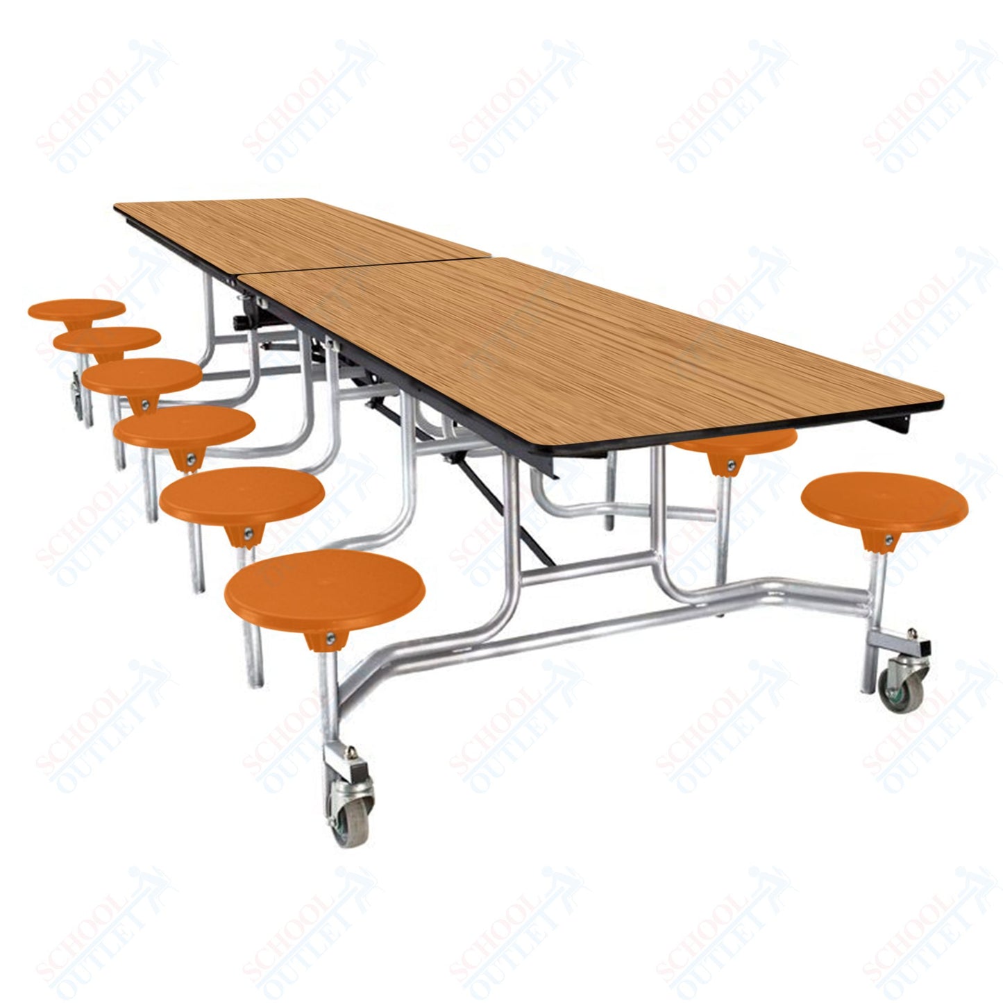 NPS Mobile Cafeteria Table - 30" W x 10' L - 12 Stools - Plywood Core - Protect Edge - Black Powdercoated Frame