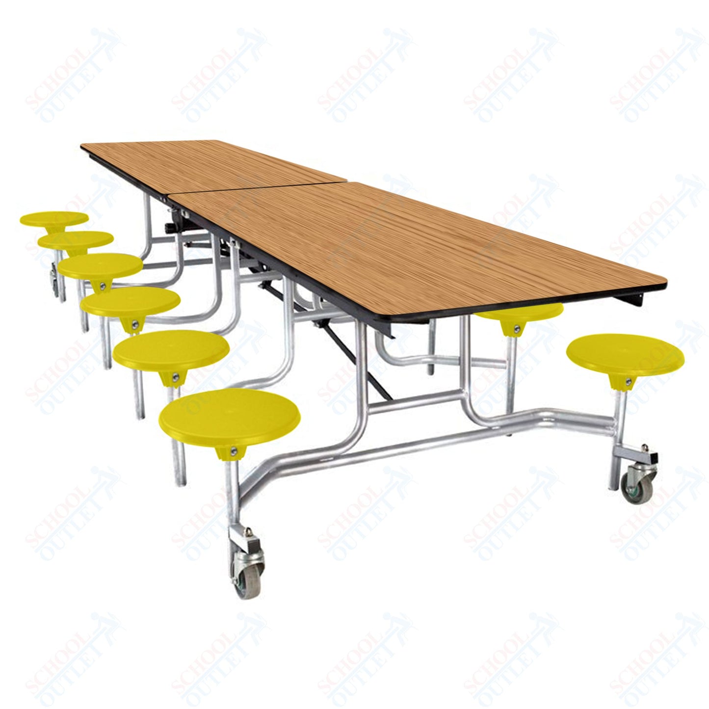 NPS Mobile Cafeteria Table - 30" W x 10' L - 12 Stools - Plywood Core - Protect Edge - Black Powdercoated Frame