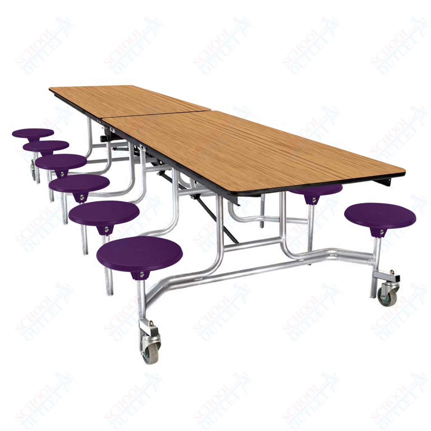 NPS Mobile Cafeteria Table - 30" W x 10' L - 12 Stools - Plywood Core - Protect Edge - Black Powdercoated Frame
