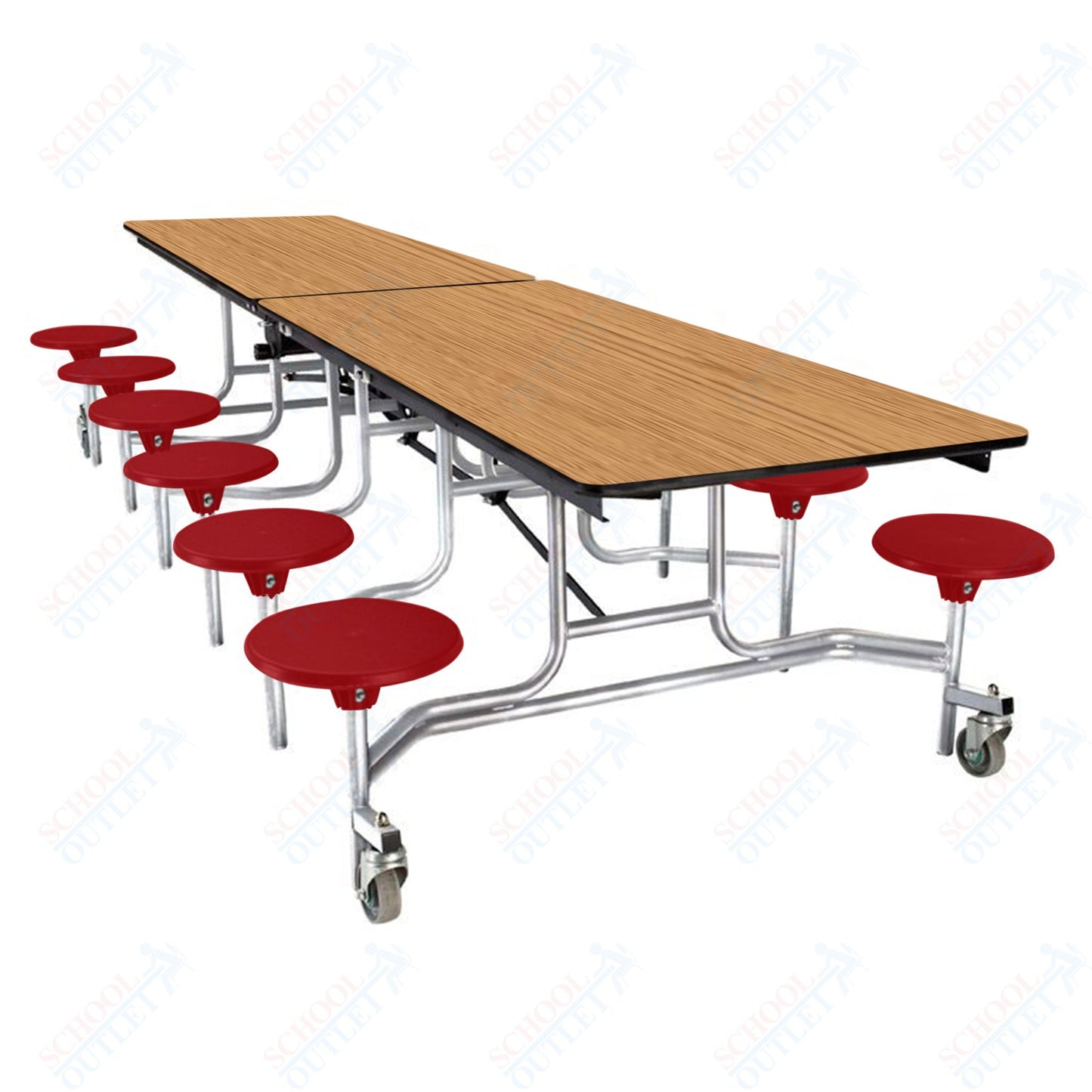 NPS Mobile Cafeteria Table - 30" W x 10' L - 12 Stools - Plywood Core - Protect Edge - Black Powdercoated Frame