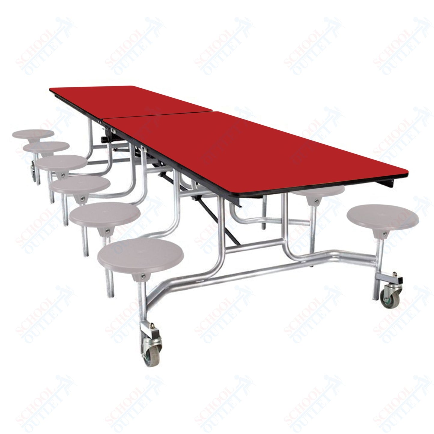 NPS Mobile Cafeteria Table - 30" W x 10' L - 12 Stools - Plywood Core - Protect Edge - Black Powdercoated Frame