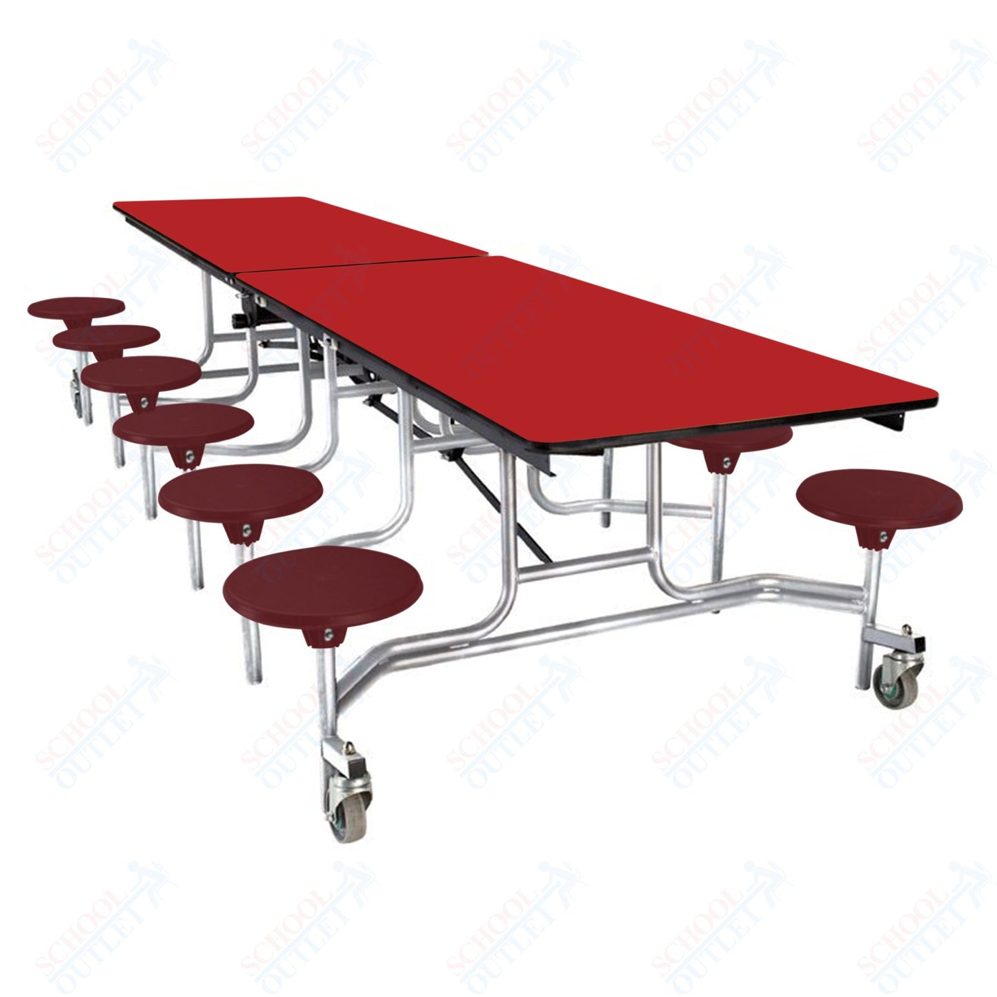 NPS Mobile Cafeteria Table - 30" W x 10' L - 12 Stools - Plywood Core - Protect Edge - Black Powdercoated Frame