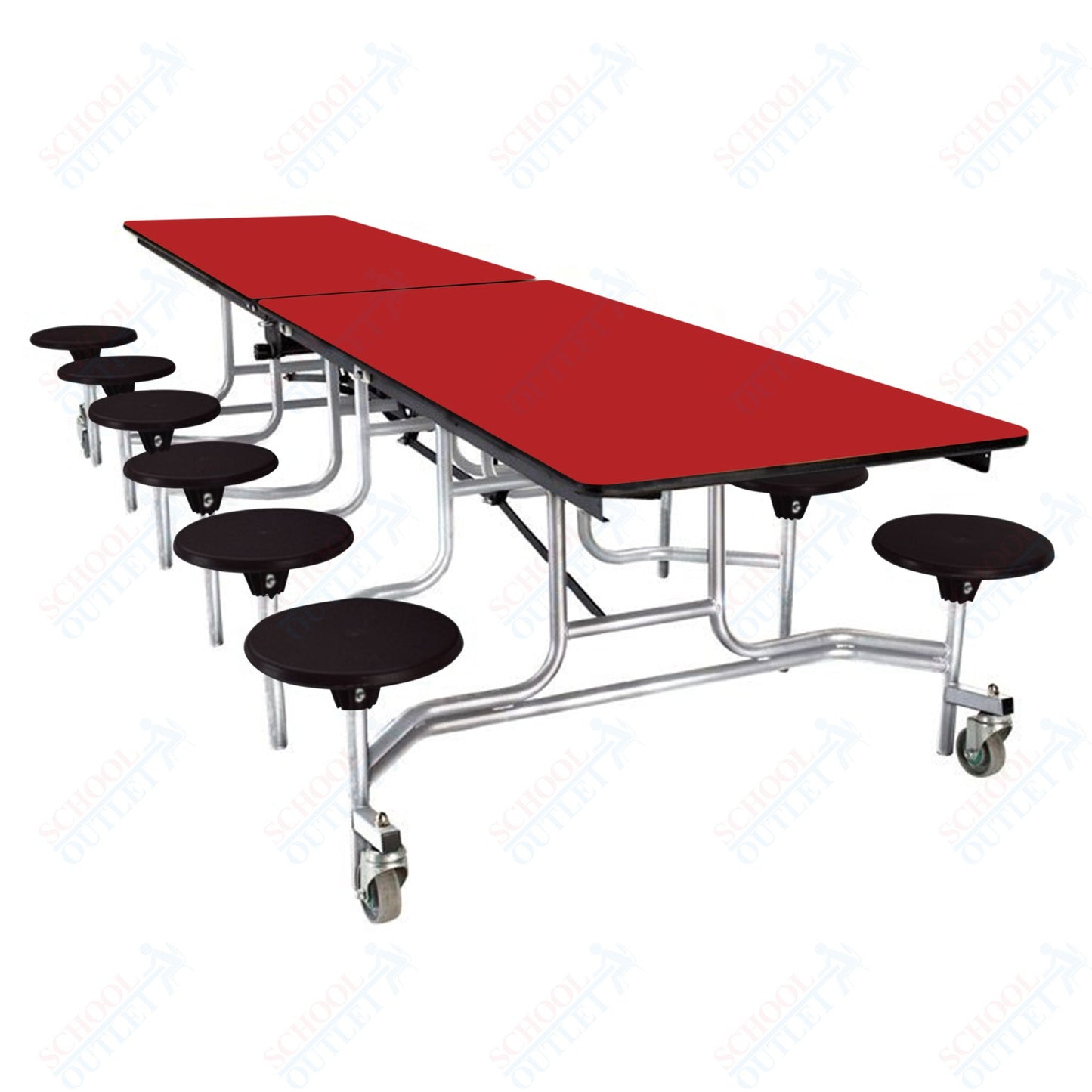 NPS Mobile Cafeteria Table - 30" W x 10' L - 12 Stools - Plywood Core - Protect Edge - Black Powdercoated Frame