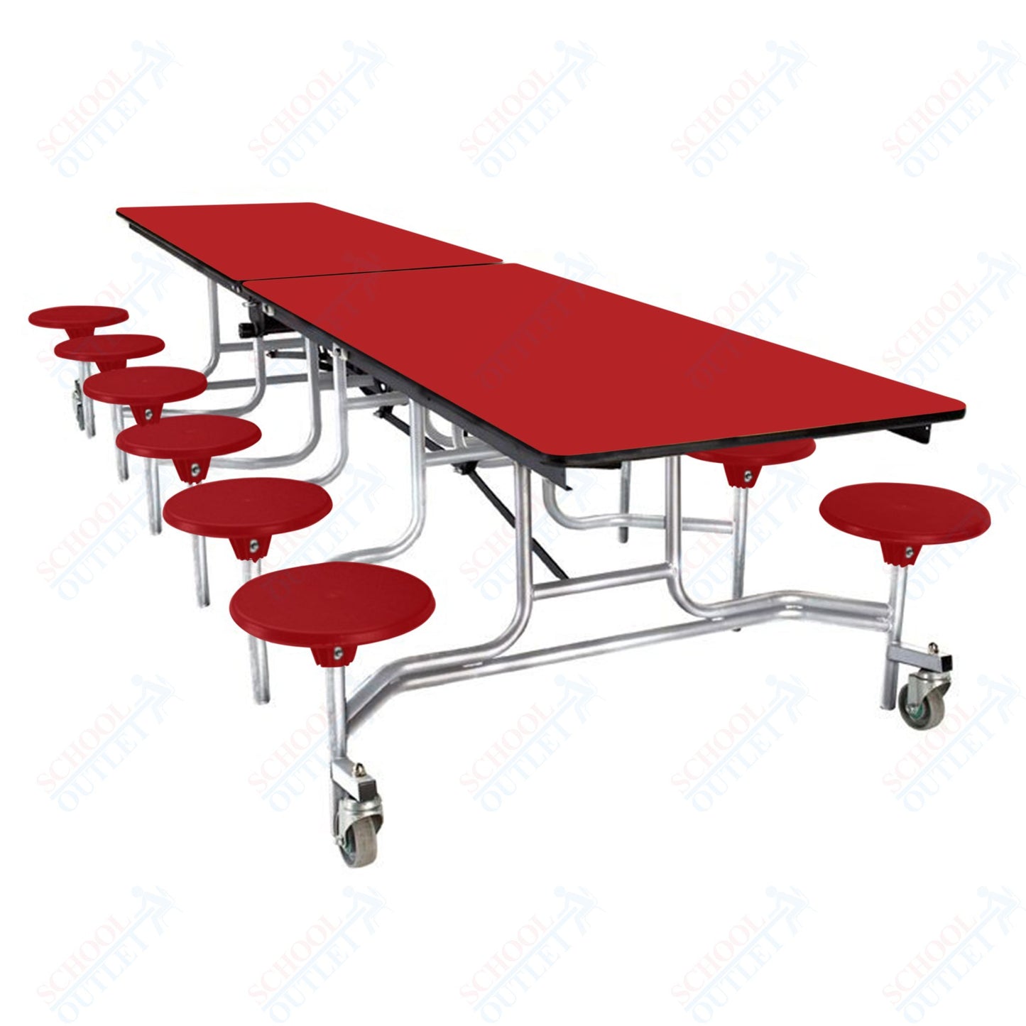 NPS Mobile Cafeteria Table - 30" W x 10' L - 12 Stools - Plywood Core - Protect Edge - Black Powdercoated Frame