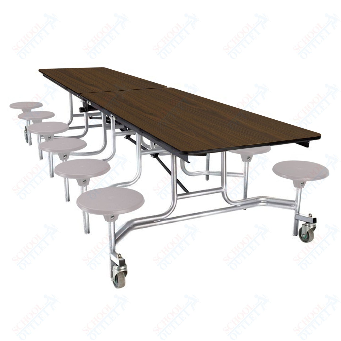 NPS Mobile Cafeteria Table - 30" W x 10' L - 12 Stools - Plywood Core - Protect Edge - Black Powdercoated Frame