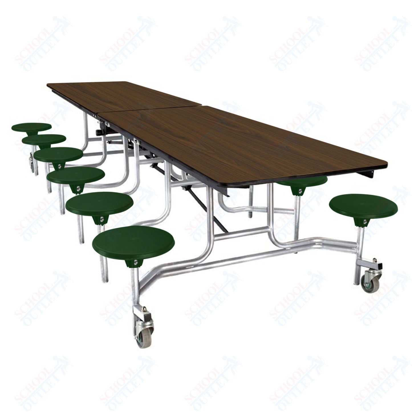 NPS Mobile Cafeteria Table - 30" W x 10' L - 12 Stools - Plywood Core - Protect Edge - Black Powdercoated Frame