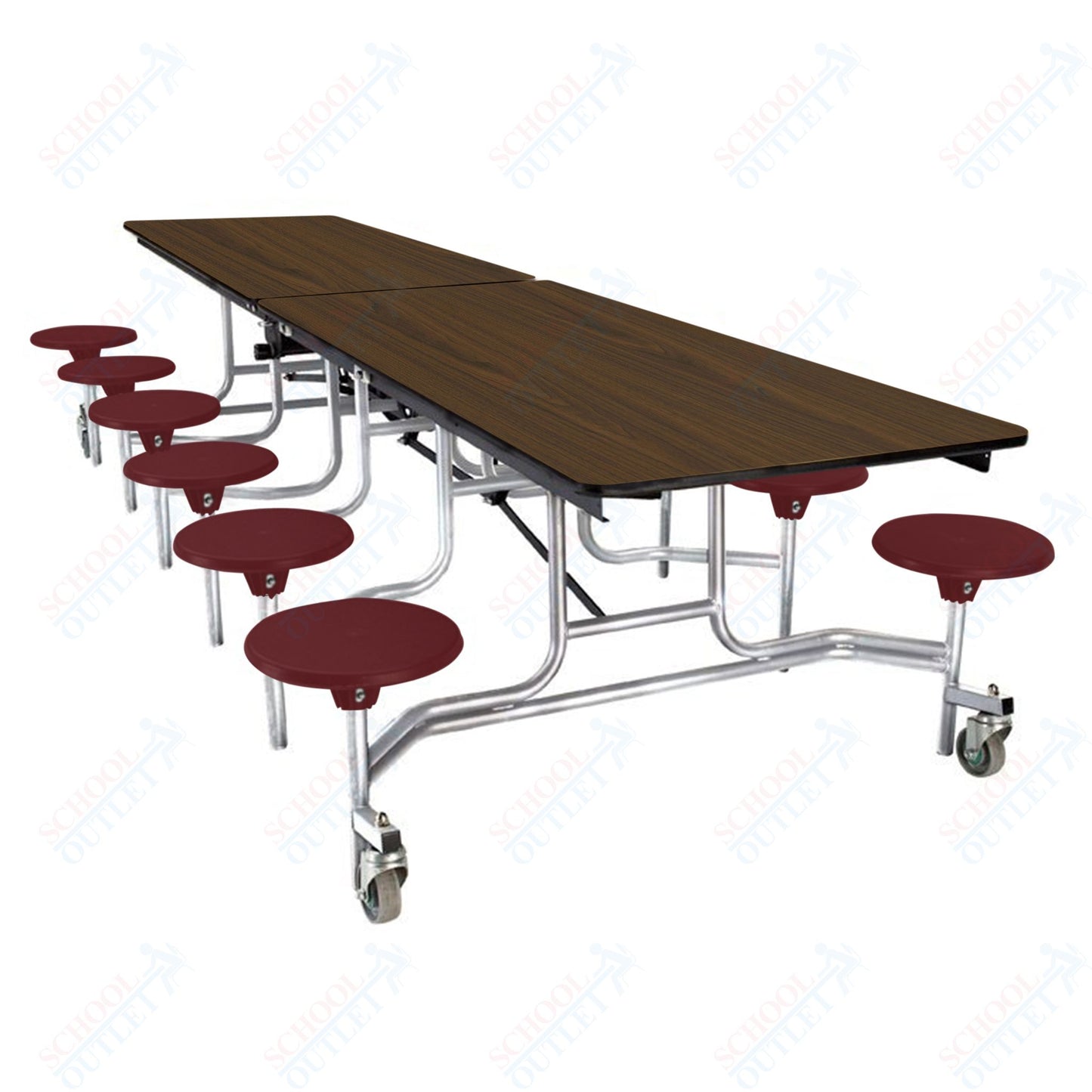 NPS Mobile Cafeteria Table - 30" W x 10' L - 12 Stools - Plywood Core - Protect Edge - Black Powdercoated Frame