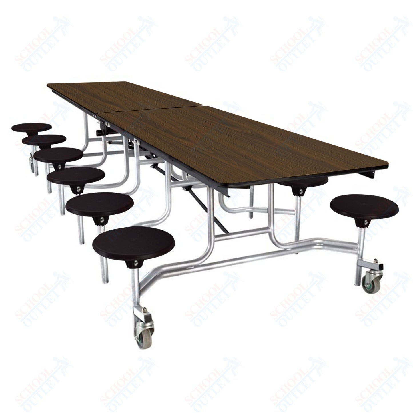 NPS Mobile Cafeteria Table - 30" W x 10' L - 12 Stools - Plywood Core - Protect Edge - Black Powdercoated Frame