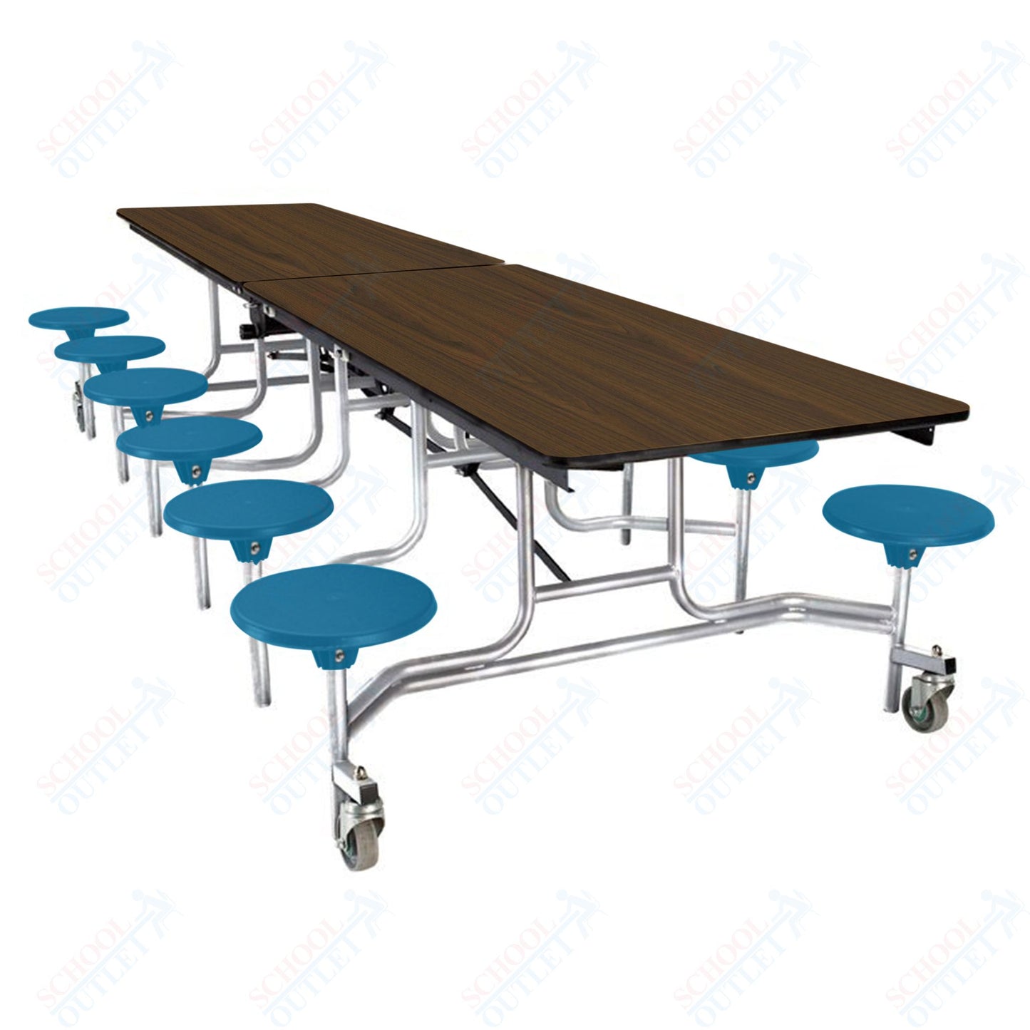 NPS Mobile Cafeteria Table - 30" W x 10' L - 12 Stools - Plywood Core - Protect Edge - Black Powdercoated Frame