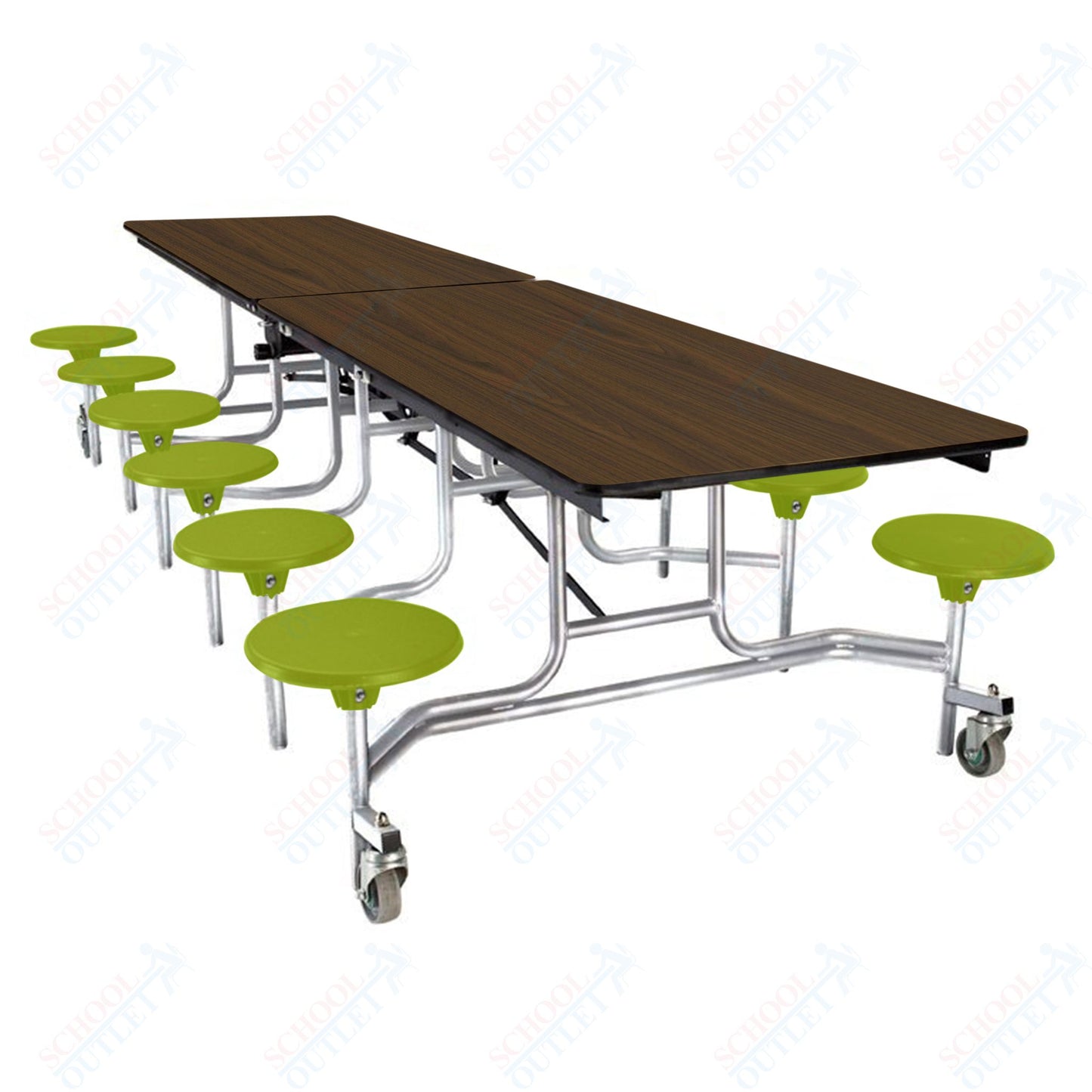 NPS Mobile Cafeteria Table - 30" W x 10' L - 12 Stools - Plywood Core - Protect Edge - Black Powdercoated Frame