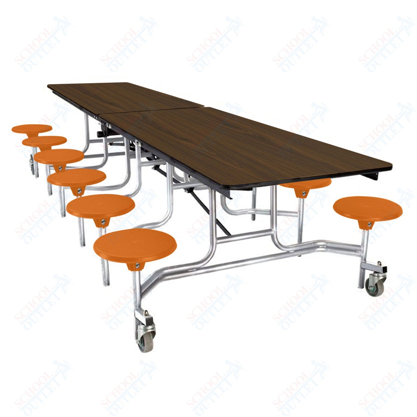 NPS Mobile Cafeteria Table - 30" W x 10' L - 12 Stools - Plywood Core - Protect Edge - Black Powdercoated Frame