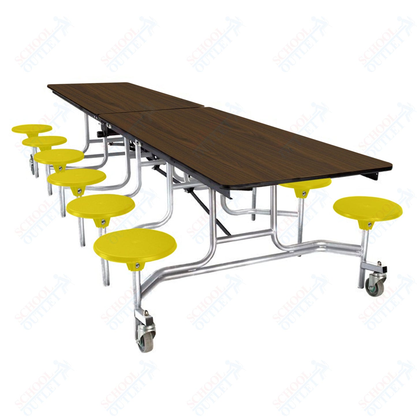 NPS Mobile Cafeteria Table - 30" W x 10' L - 12 Stools - Plywood Core - Protect Edge - Black Powdercoated Frame