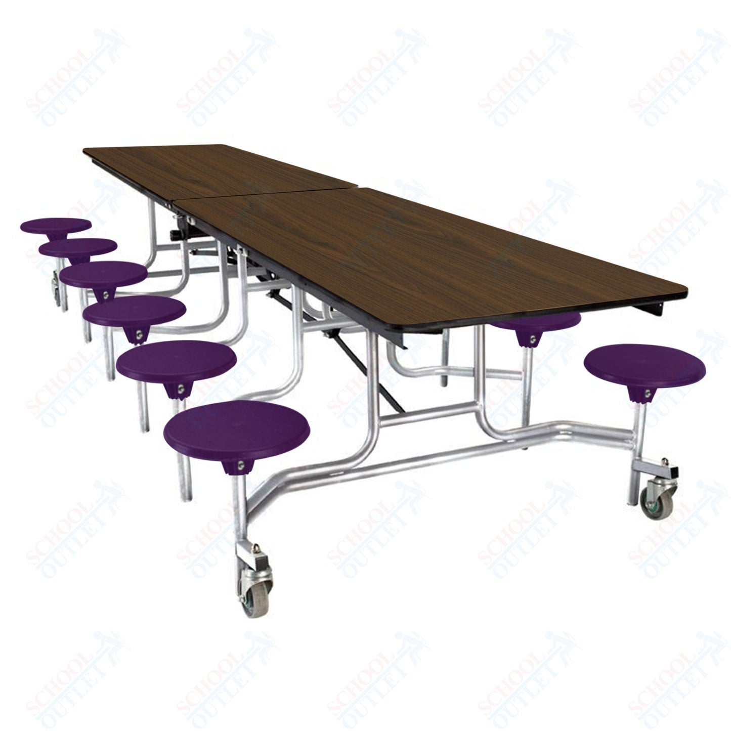NPS Mobile Cafeteria Table - 30" W x 10' L - 12 Stools - Plywood Core - Protect Edge - Black Powdercoated Frame