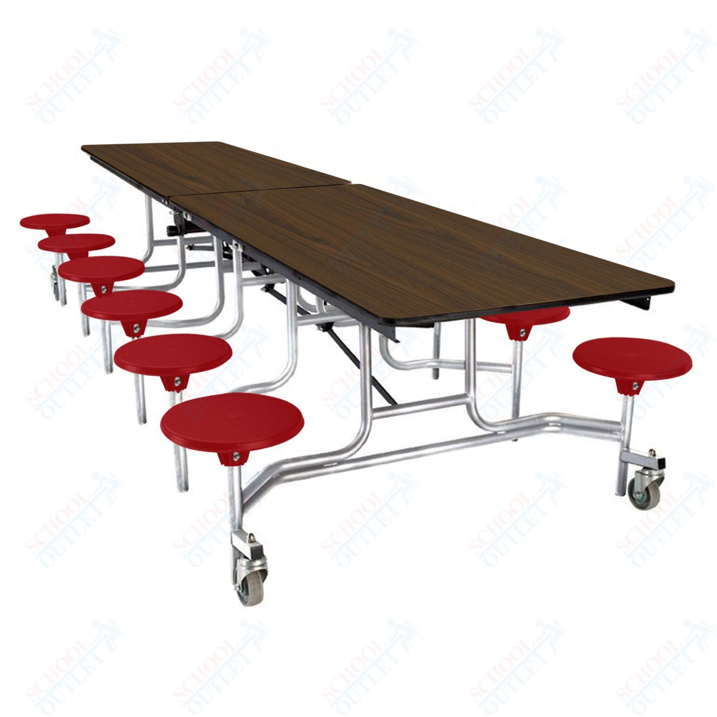 NPS Mobile Cafeteria Table - 30" W x 10' L - 12 Stools - Plywood Core - Protect Edge - Black Powdercoated Frame