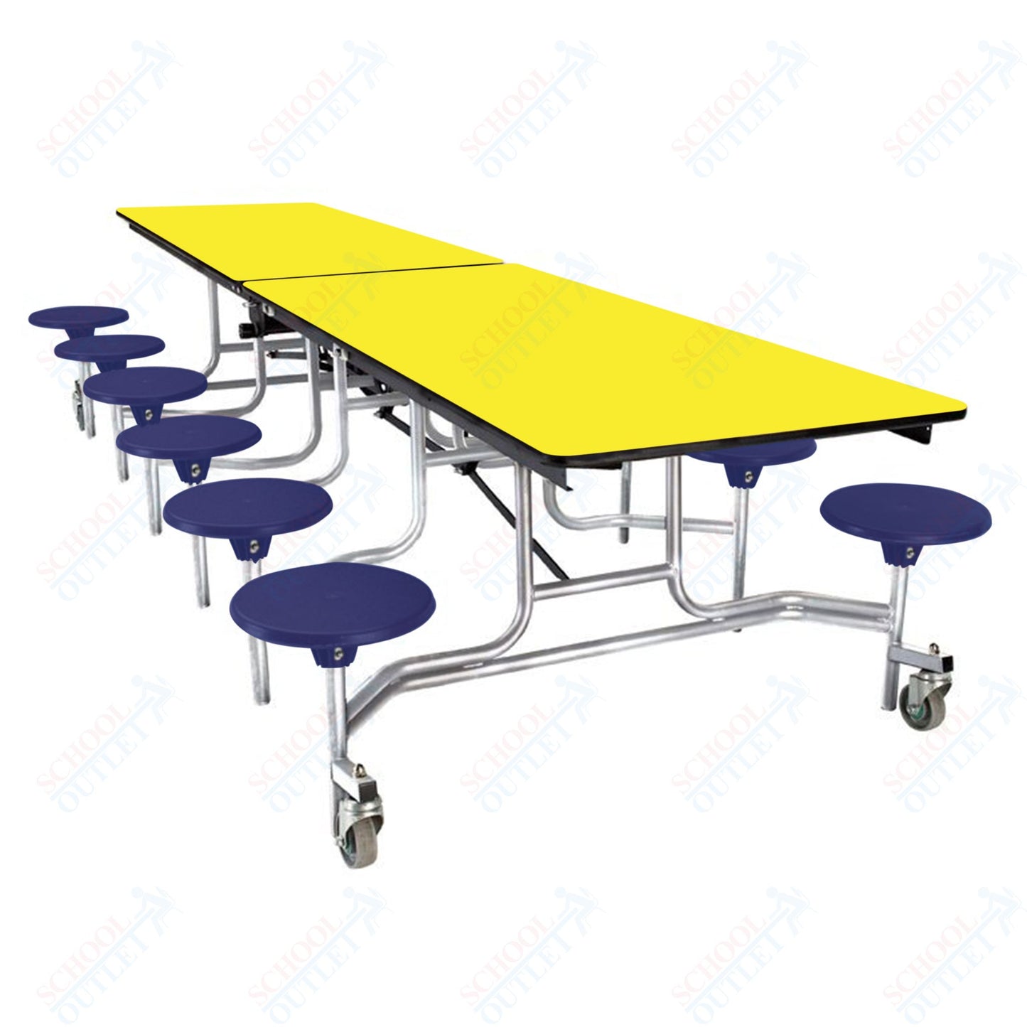 NPS Mobile Cafeteria Table - 30" W x 10' L - 12 Stools - Plywood Core - Protect Edge - Black Powdercoated Frame