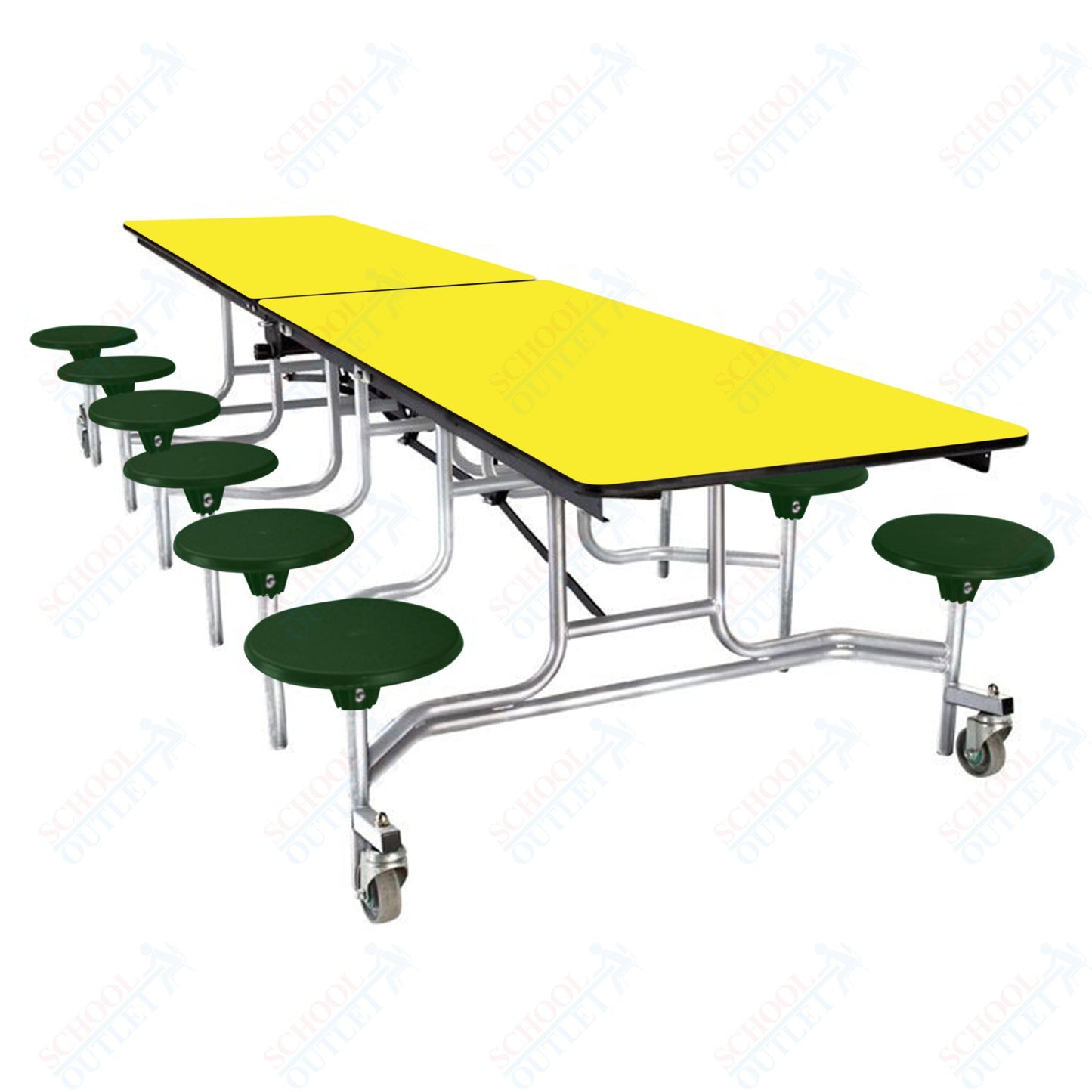 NPS Mobile Cafeteria Table - 30" W x 10' L - 12 Stools - Plywood Core - Protect Edge - Black Powdercoated Frame
