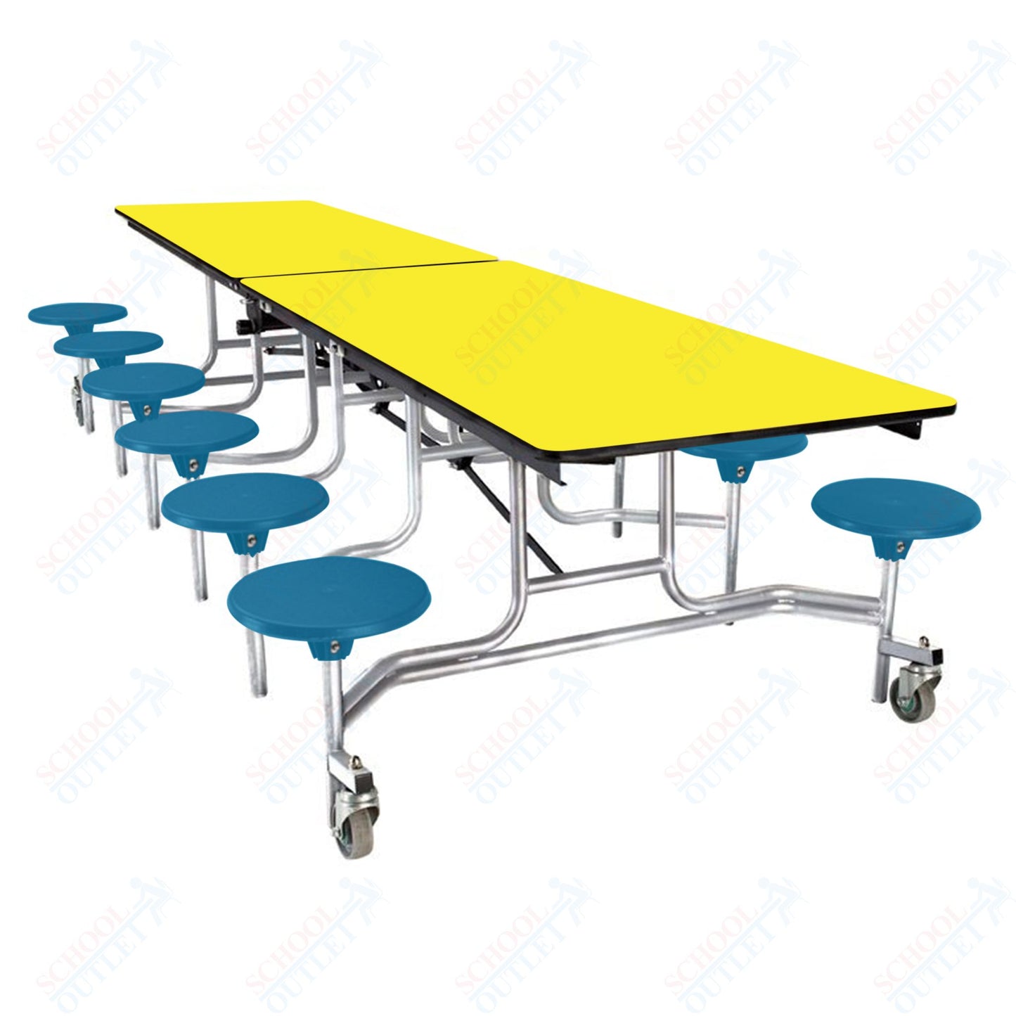 NPS Mobile Cafeteria Table - 30" W x 10' L - 12 Stools - Plywood Core - Protect Edge - Black Powdercoated Frame