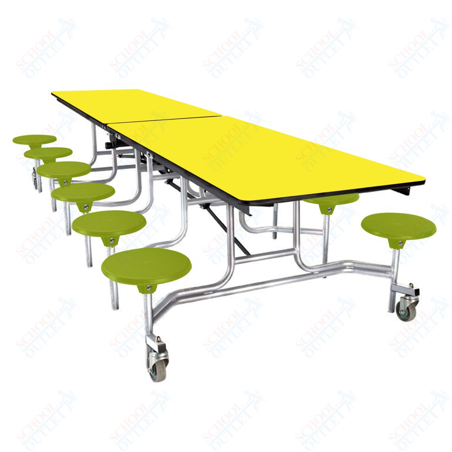 NPS Mobile Cafeteria Table - 30" W x 10' L - 12 Stools - Plywood Core - Protect Edge - Black Powdercoated Frame
