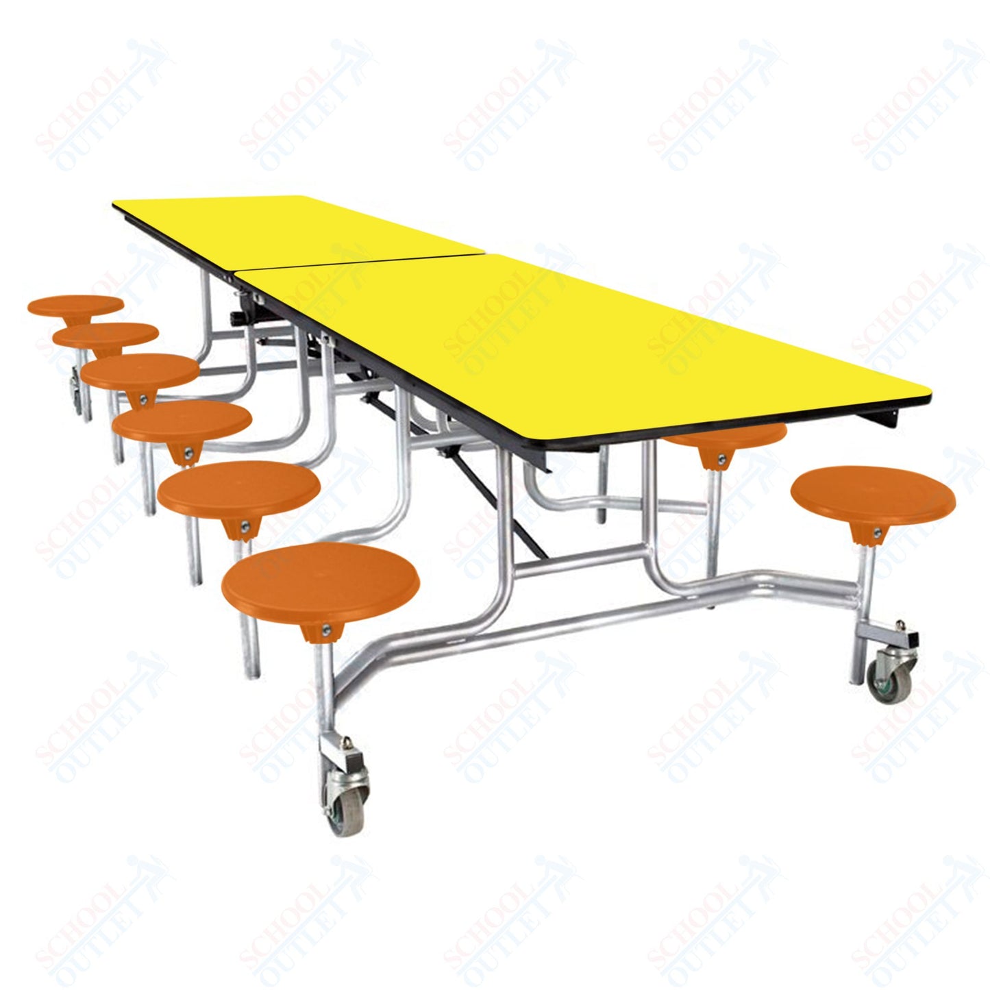 NPS Mobile Cafeteria Table - 30" W x 10' L - 12 Stools - Plywood Core - Protect Edge - Black Powdercoated Frame