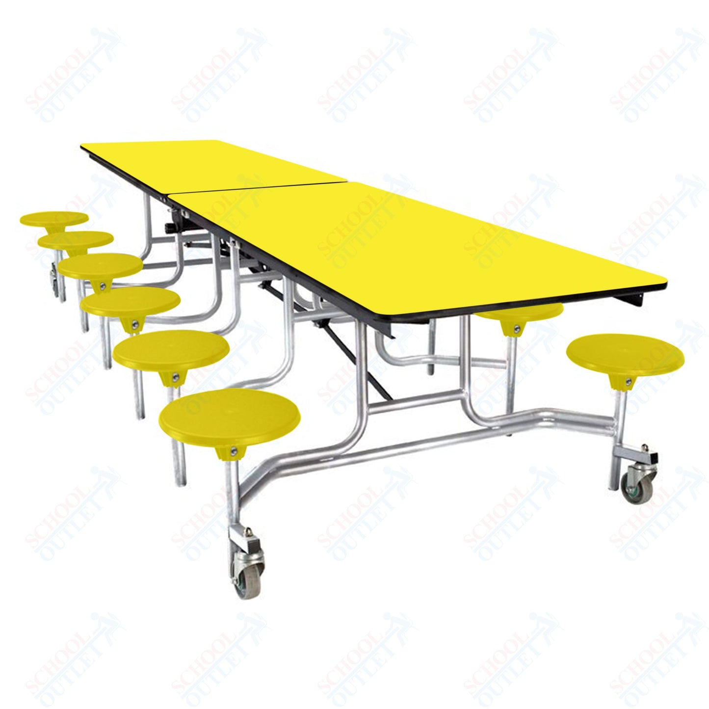 NPS Mobile Cafeteria Table - 30" W x 10' L - 12 Stools - Plywood Core - Protect Edge - Black Powdercoated Frame