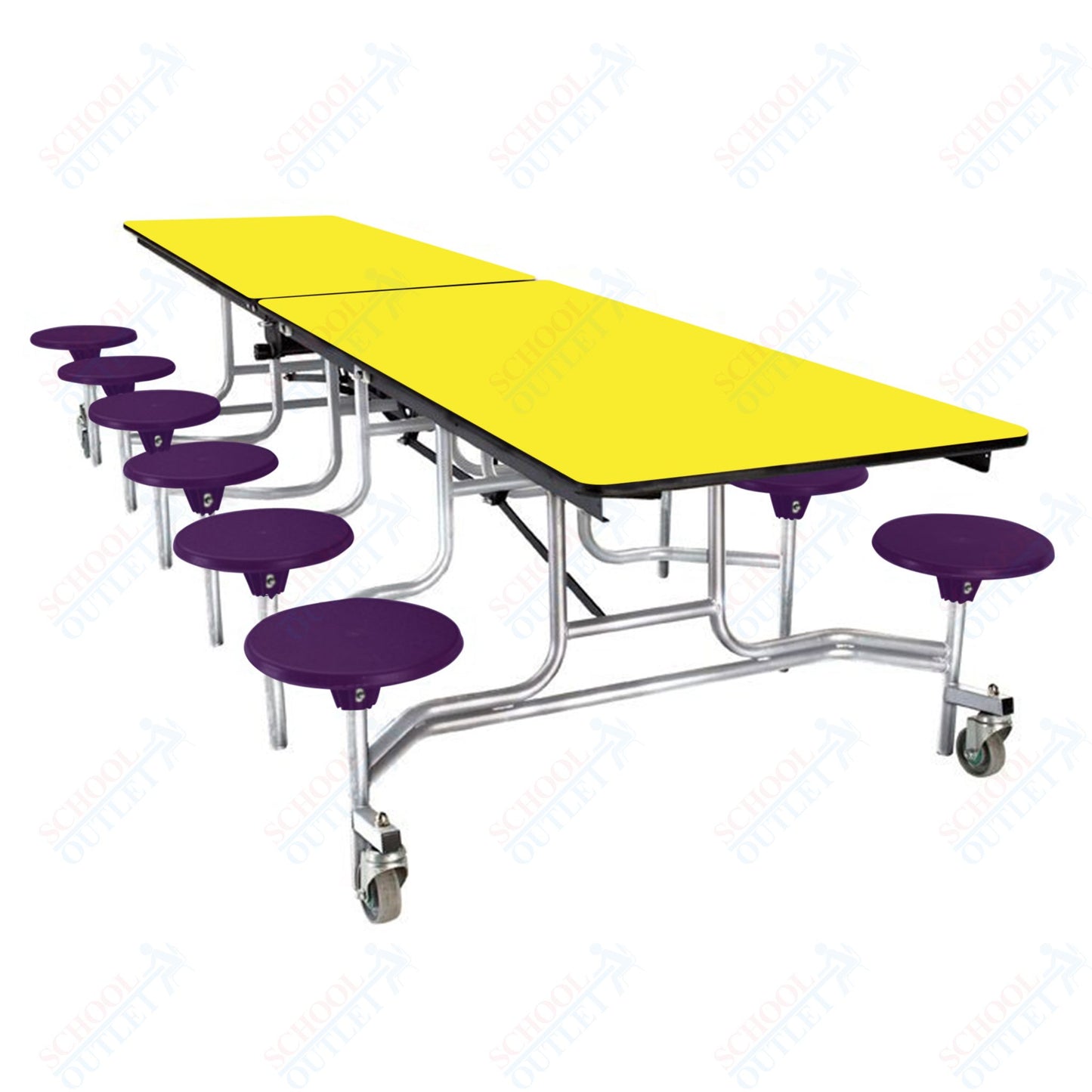 NPS Mobile Cafeteria Table - 30" W x 10' L - 12 Stools - Plywood Core - Protect Edge - Black Powdercoated Frame