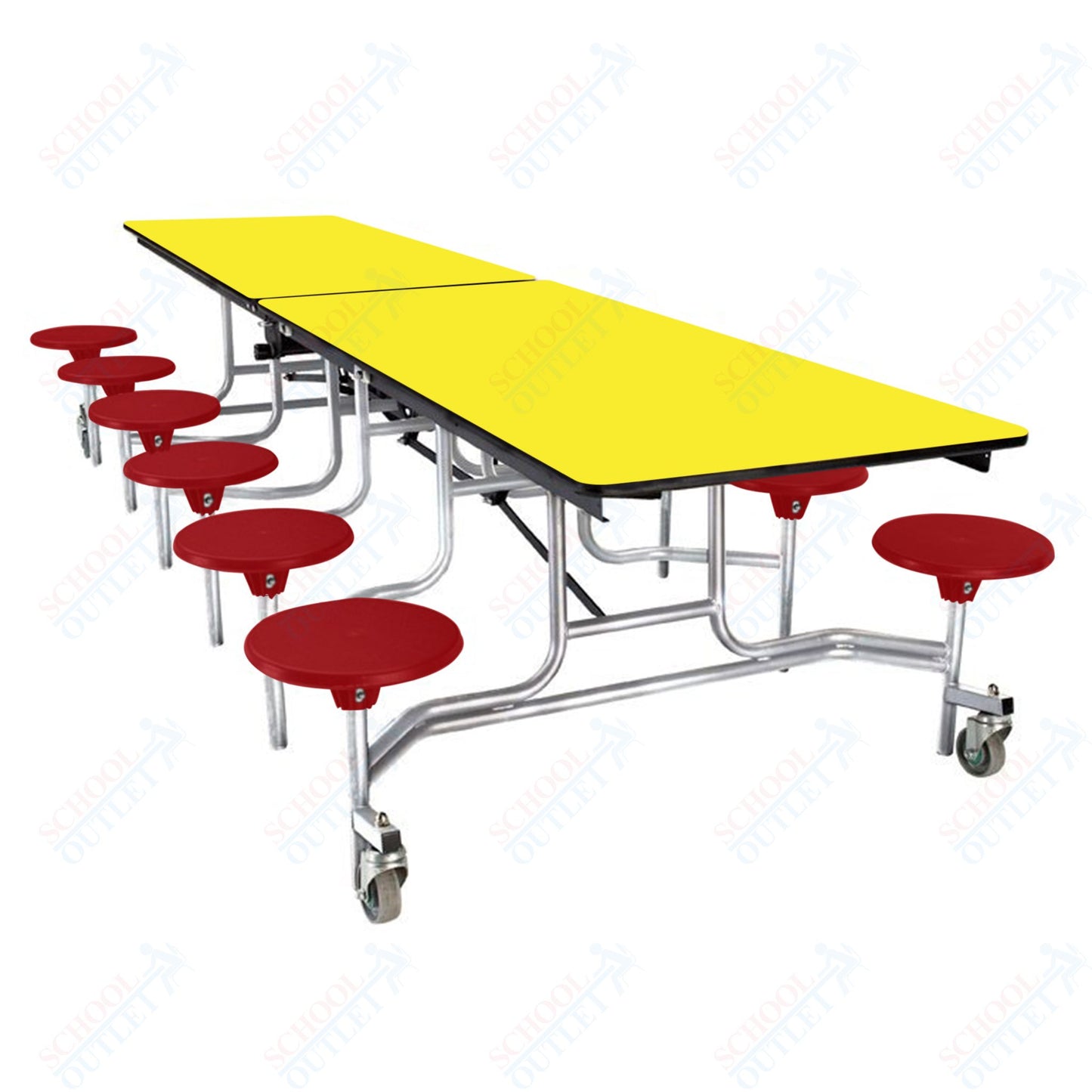 NPS Mobile Cafeteria Table - 30" W x 10' L - 12 Stools - Plywood Core - Protect Edge - Black Powdercoated Frame
