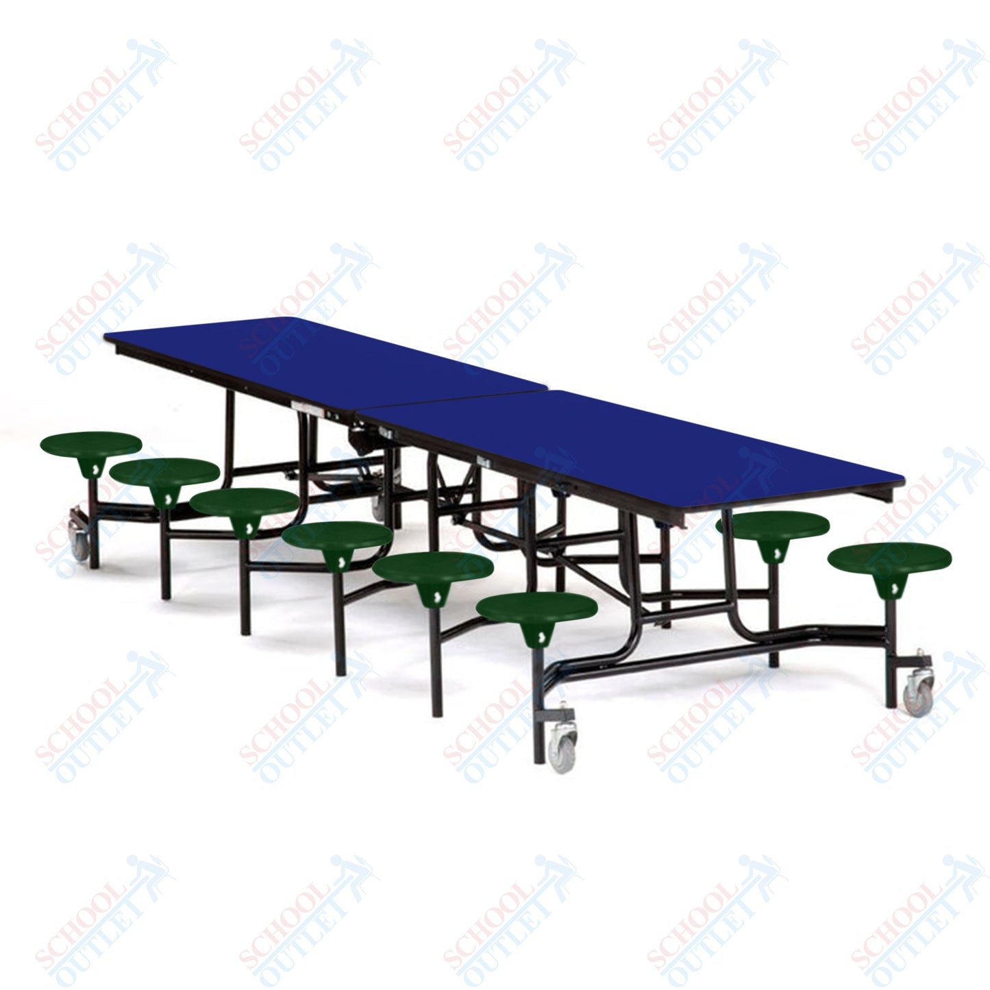 Mobile Cafeteria Lunchroom Stool Table - 30" W x 12' L - 12 Stools - MDF Core - Protect Edge - Chrome Frame